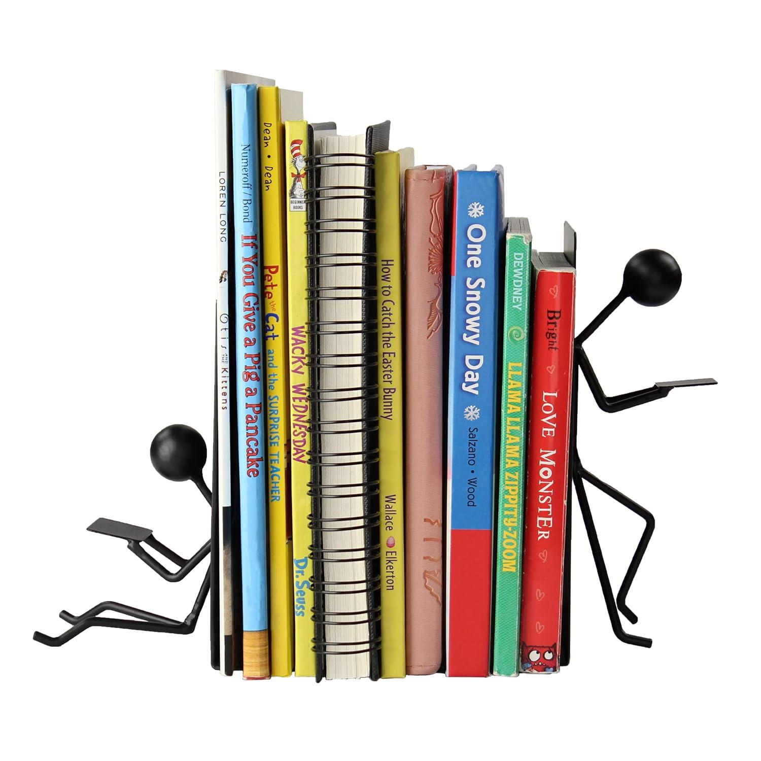7Penn Black Stick Figure Metal Bookends - 2pc Decorative Book Ends for Shelves