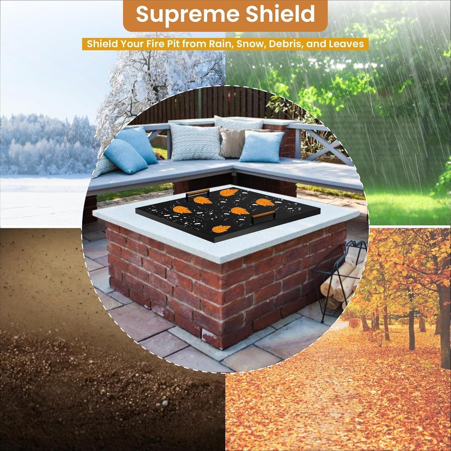 FEBTECH Fire Pit Snuffer Lid - Fire Pit Lid Square 34X34 Fire Pit Cover Square, Rust Resistant Firepit Lid,Carbon Steel Fire Pit Table Lid Square, Compatible For Firepit & Firepit Table Inside Dia Up To 32".
