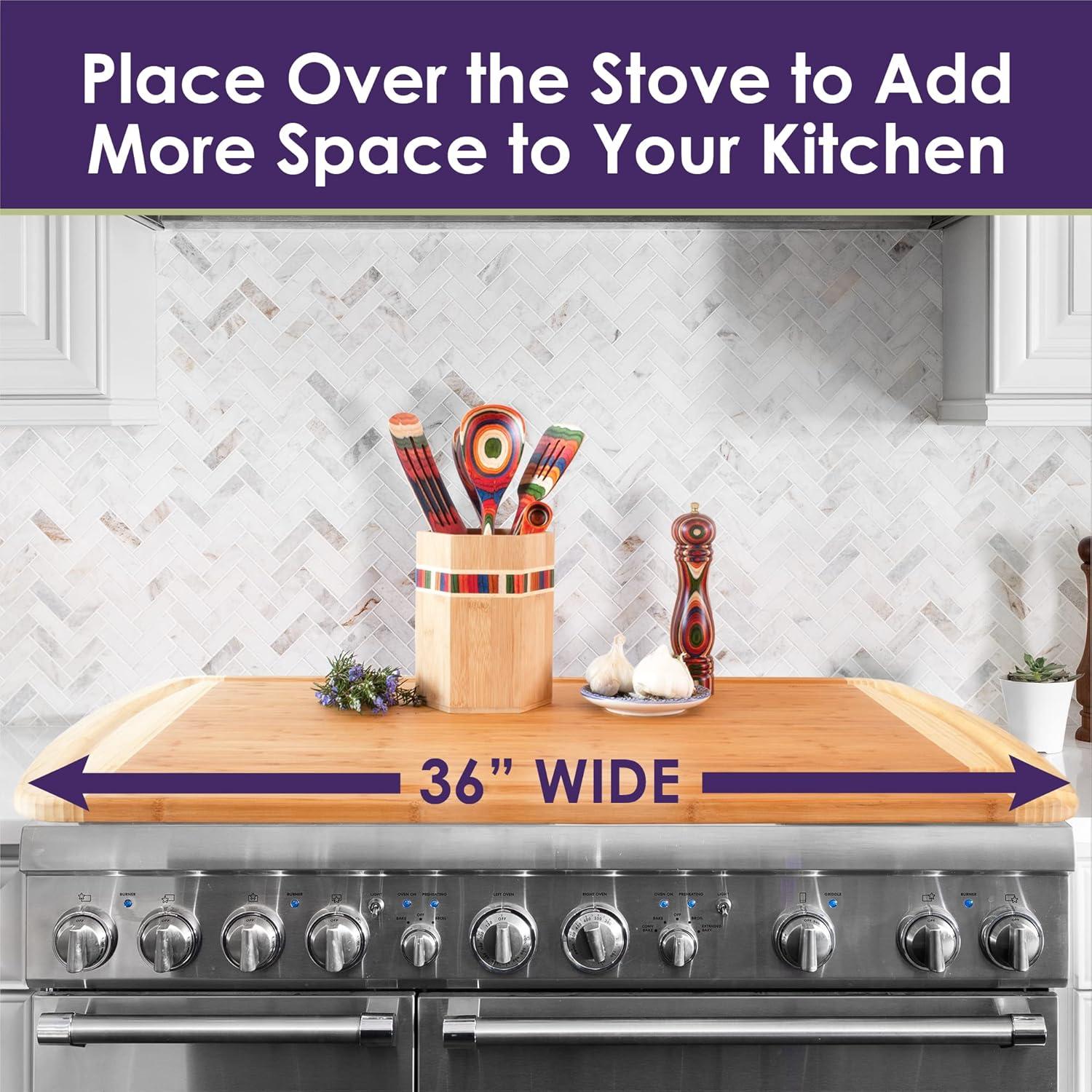 Totally Bamboo 36" x 24" Bamboo Wood XXL Cutting Board, Stove Top Cover or Over the Sink Chopping Block, Noodle Board and Giant Charcuterie Serving Tray