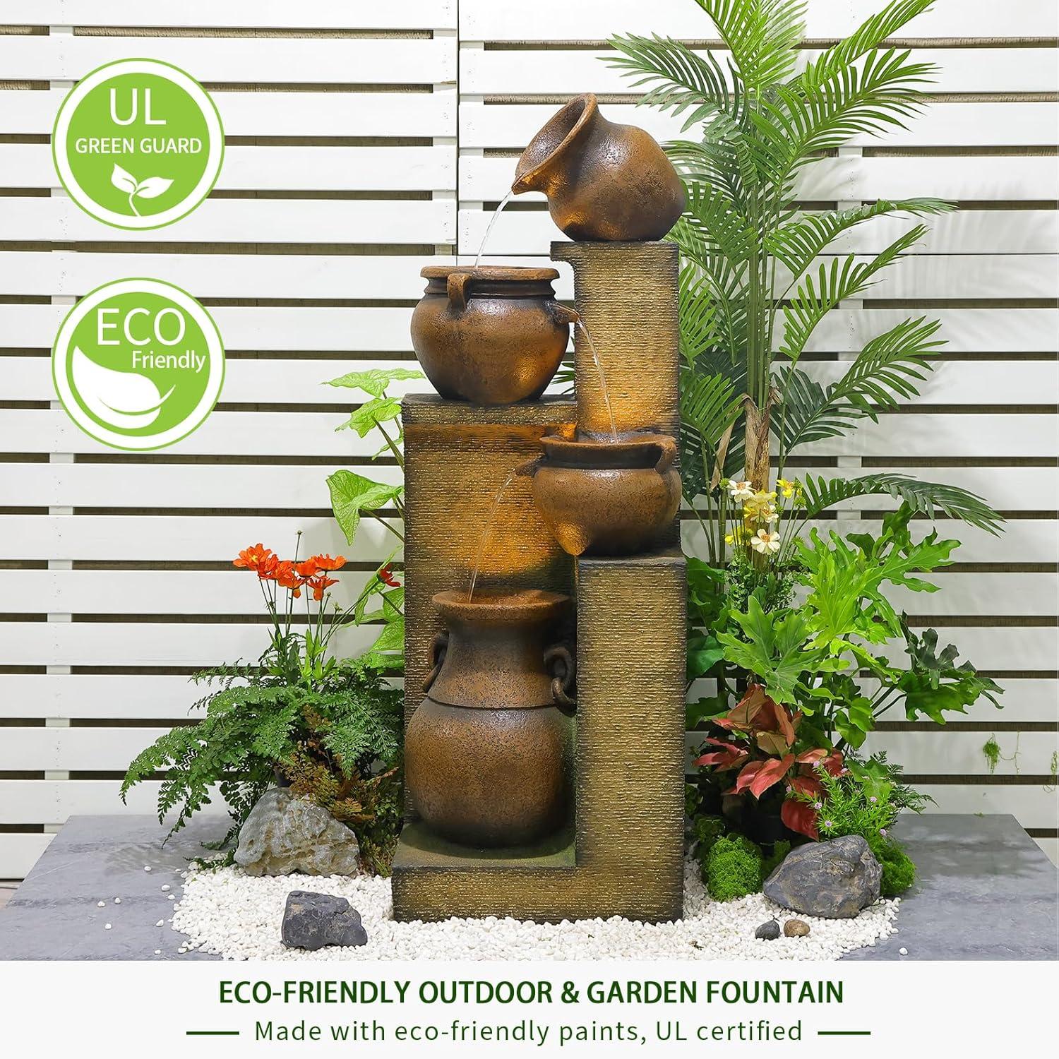 Dakota Fields 53 Inches 4 Tiered Floor Standing Outdoor Water Fountains and Waterfalls for Garden