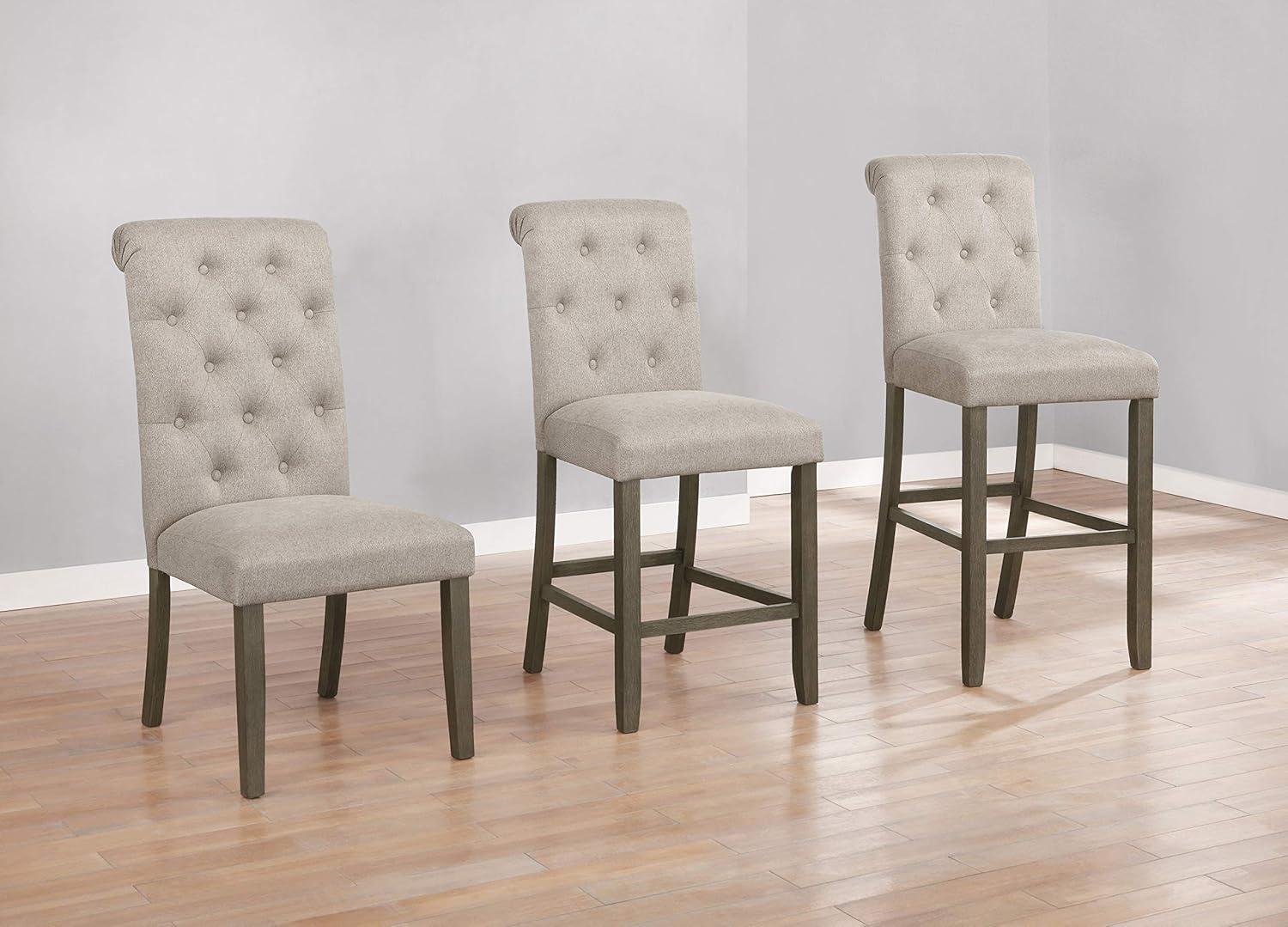 Elegant Beige Upholstered Parsons Side Chair with Rustic Wood Legs