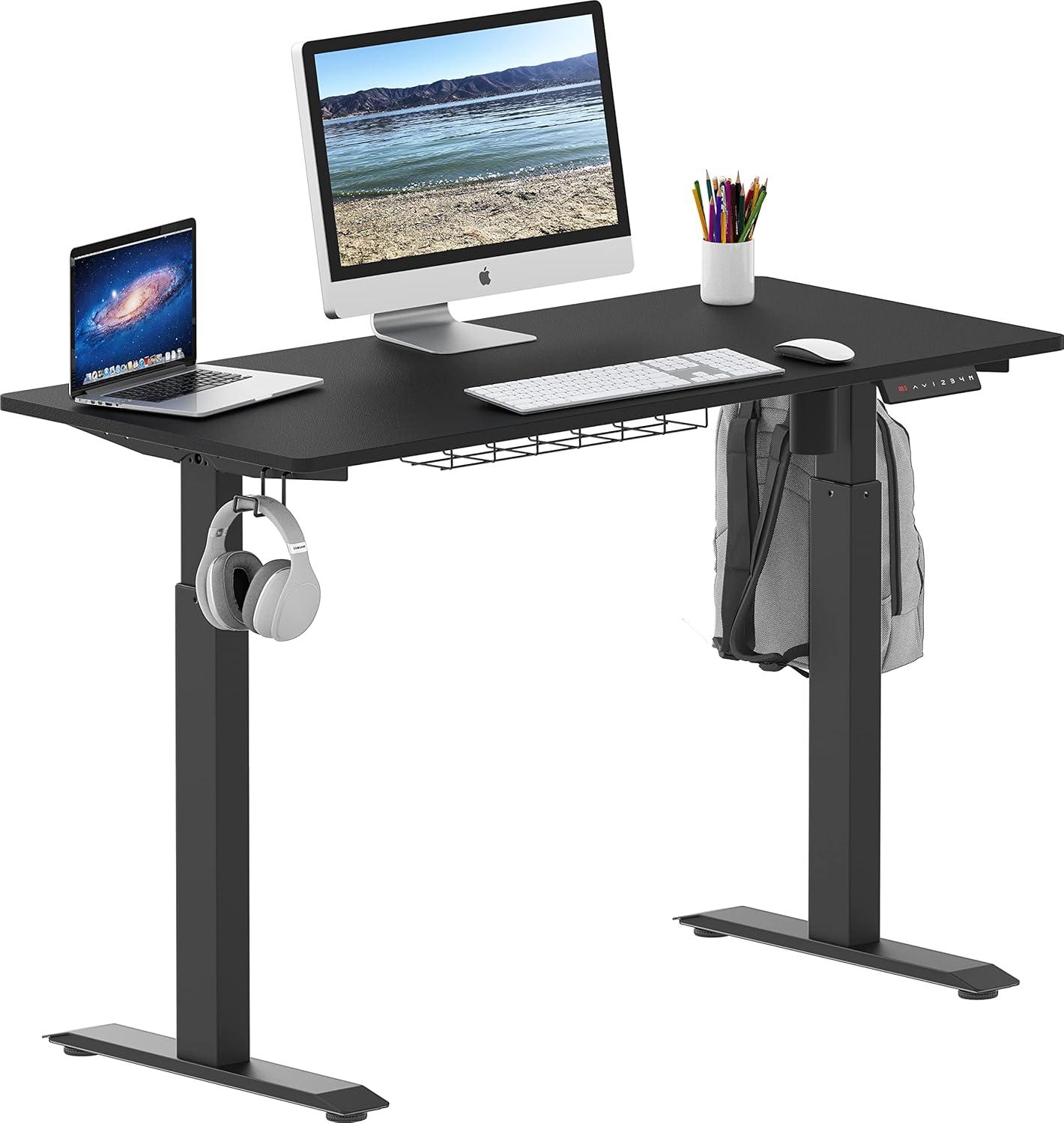 48 Inch Black Adjustable Height Standing Desk with Memory Preset