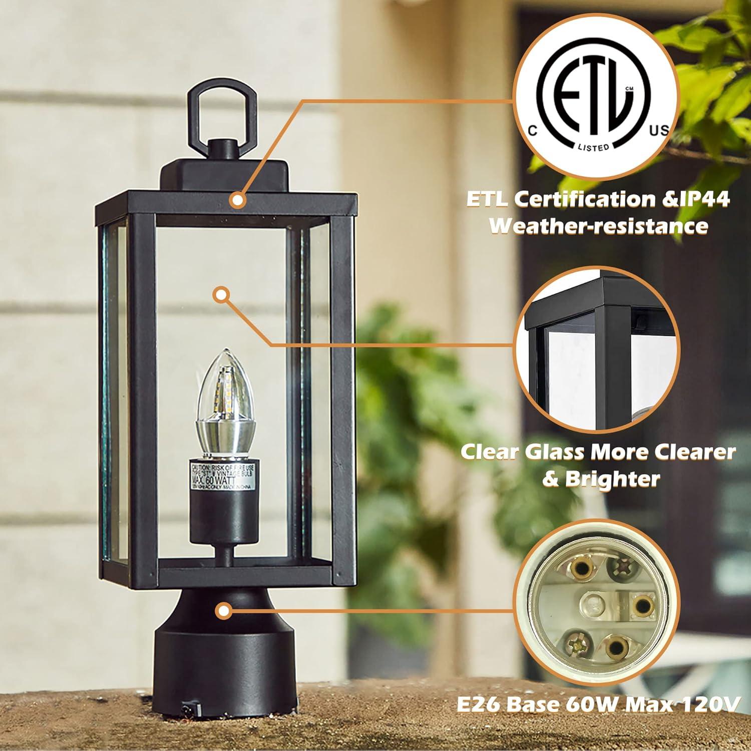 Outdoor Post Lights, Lamp Post Light Fixture with E26 Socket, Waterproof & Anti-Rust Modern Pillar Outside Lighting, Matte Black Lamp for Walkway, Driveway, Carriage, Patio, Porch, Front House