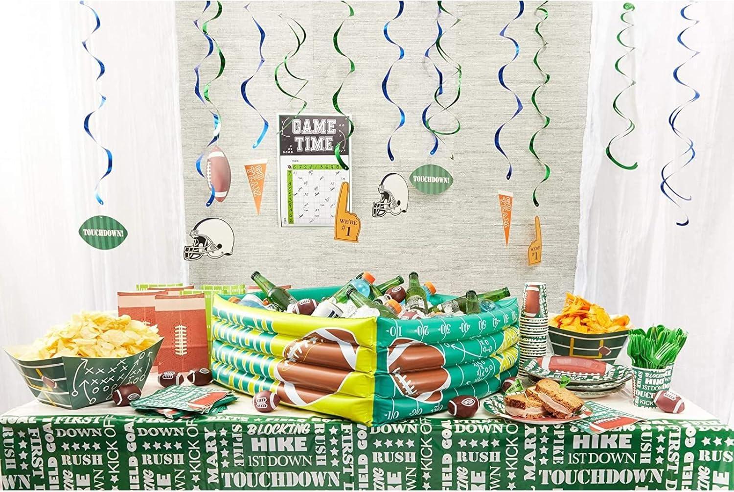 Juvale 3 Pack Football Plastic Tablecloth for Game Day Party, Green Table Cover (54 x 108 in)