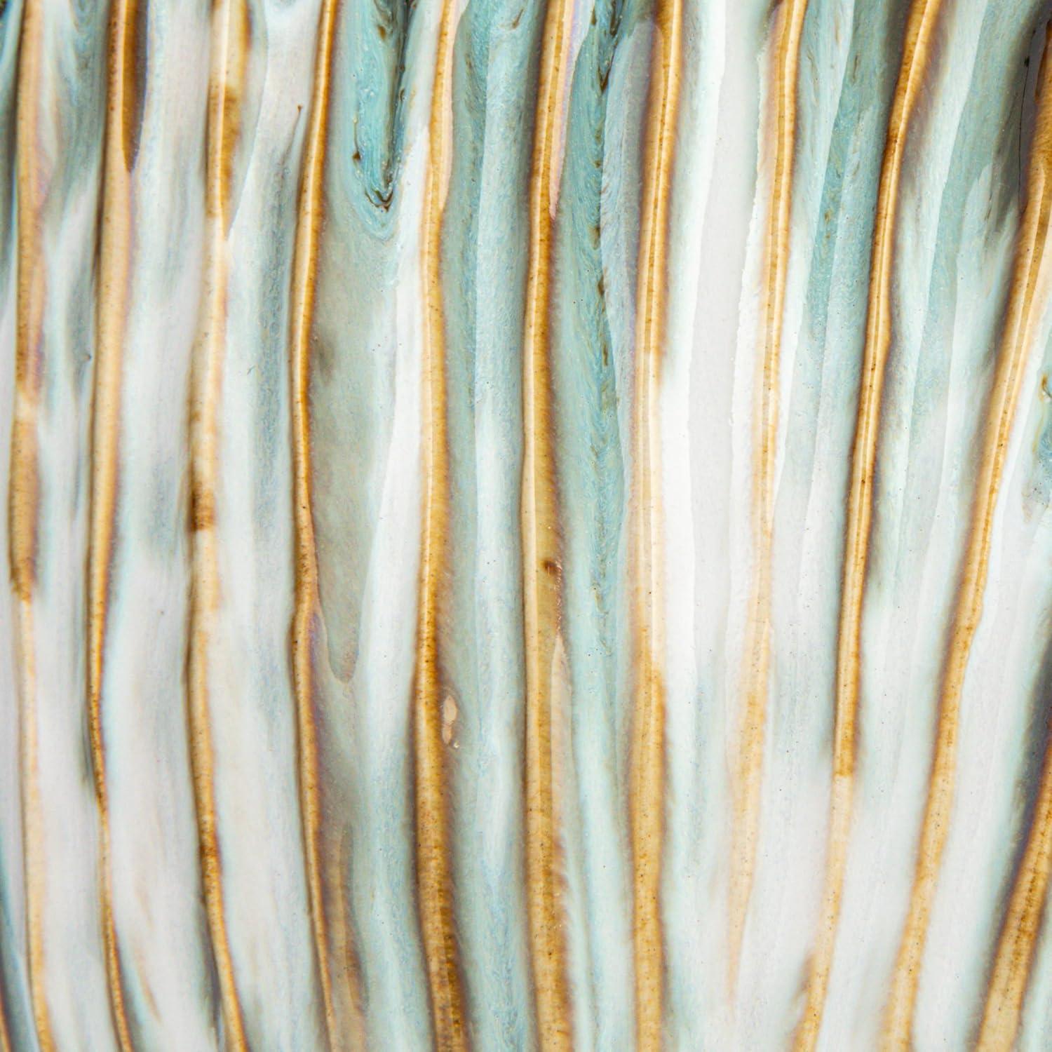 Creative Co-Op Stoneware Pleated Sculptural Vase with Reactive Glaze, Green and White