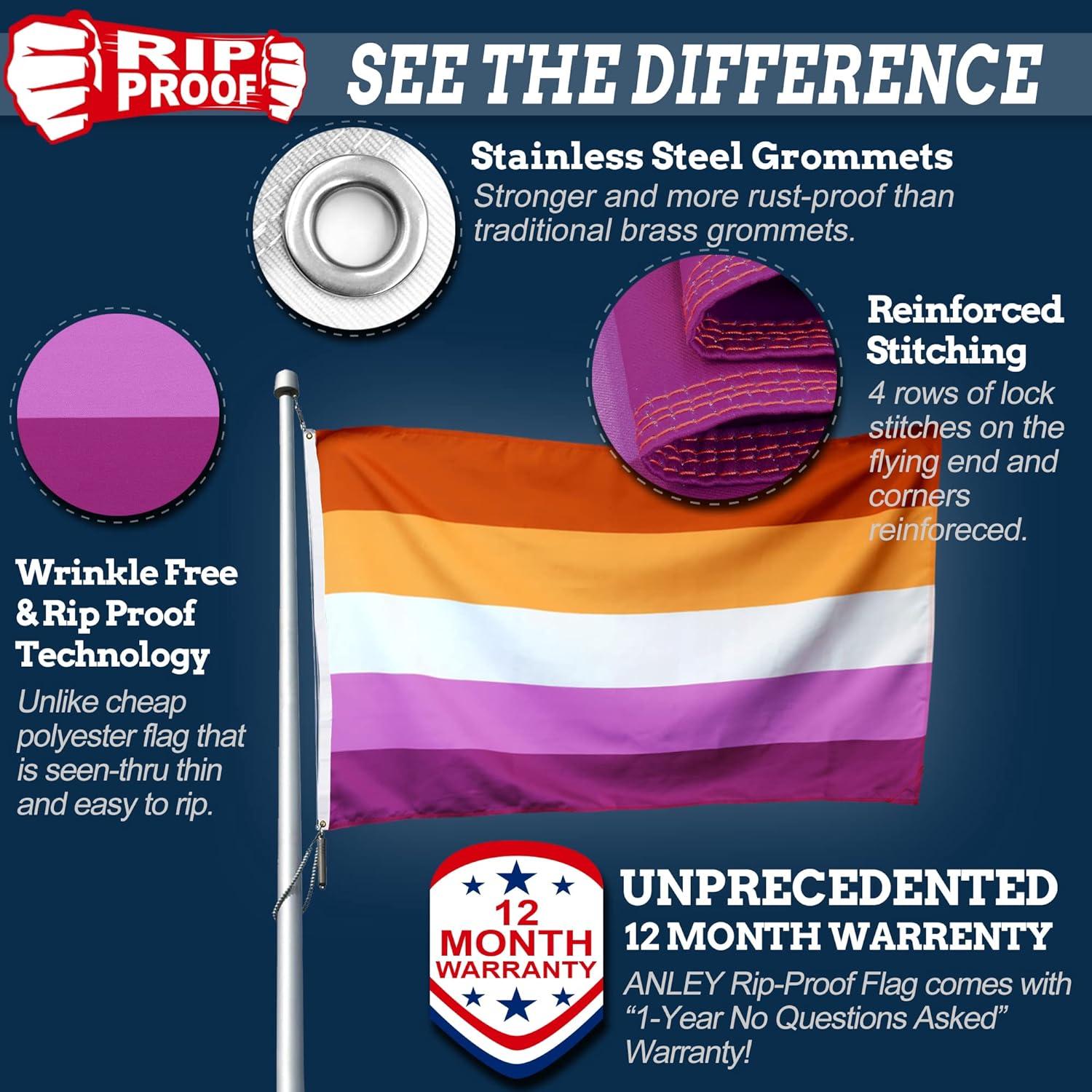 Sunset Lesbian Pride Flag with Rip-Proof Technology, 3x5 Foot