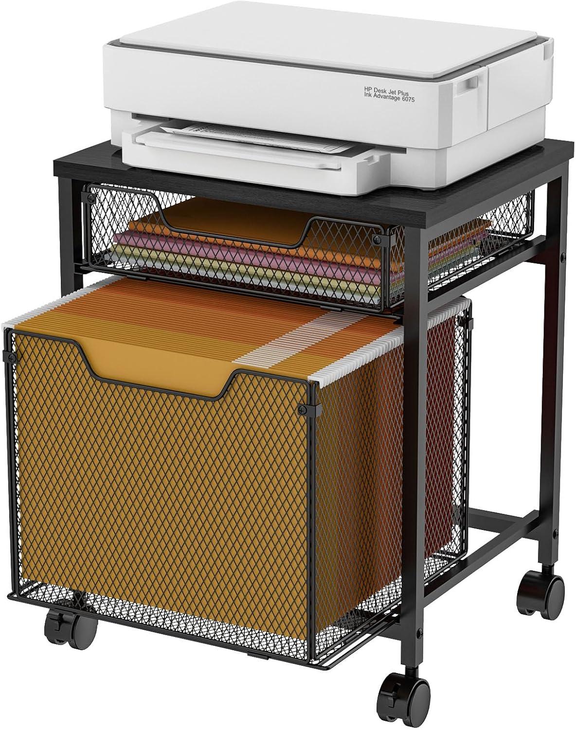Rolling File Cabinet Cart,Printer Stand with 2 Drawers,Mobile Filing Cabinet on Lockable Wheels