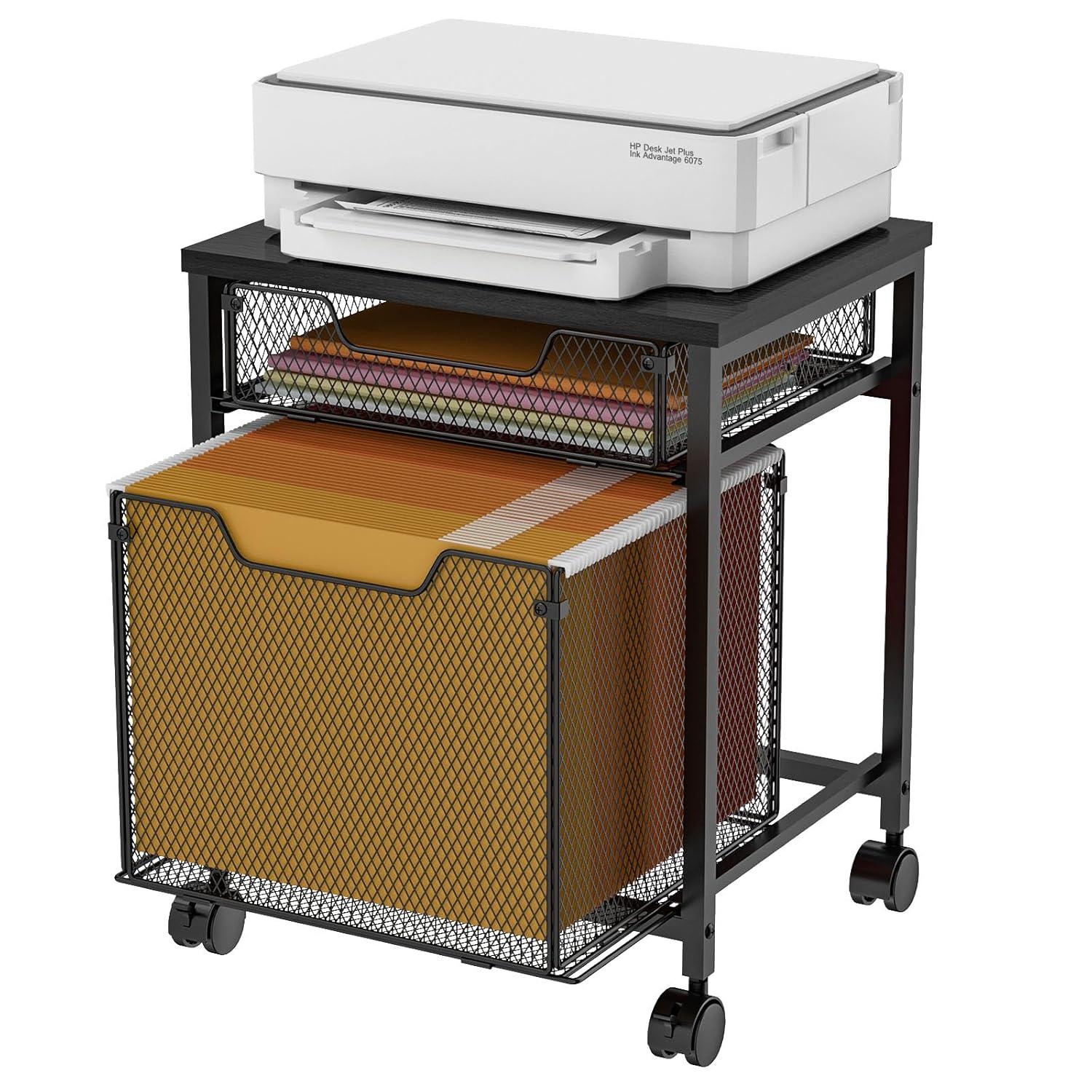 Rolling File Cabinet Cart,Printer Stand with 2 Drawers,Mobile Filing Cabinet on Lockable Wheels