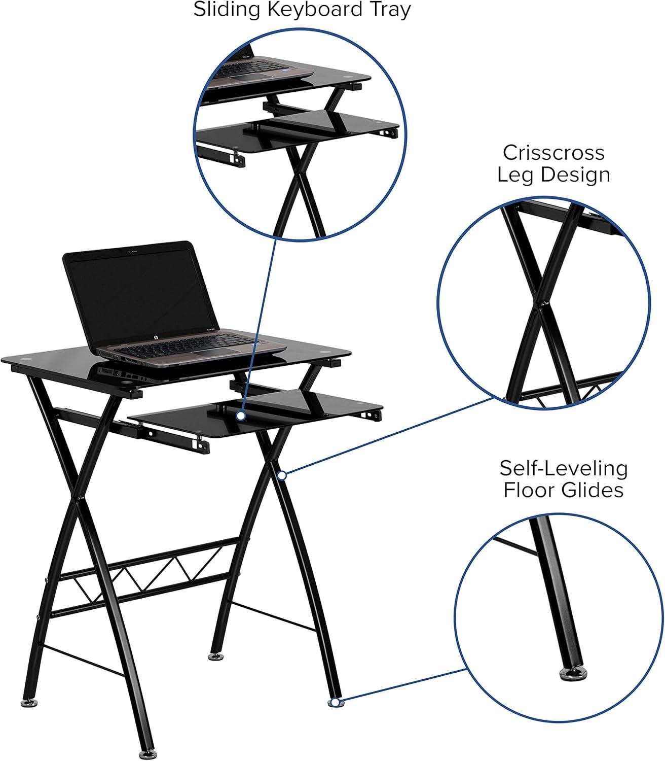 Flash Furniture Black Tempered Glass Computer Desk with Pull-Out Keyboard Tray