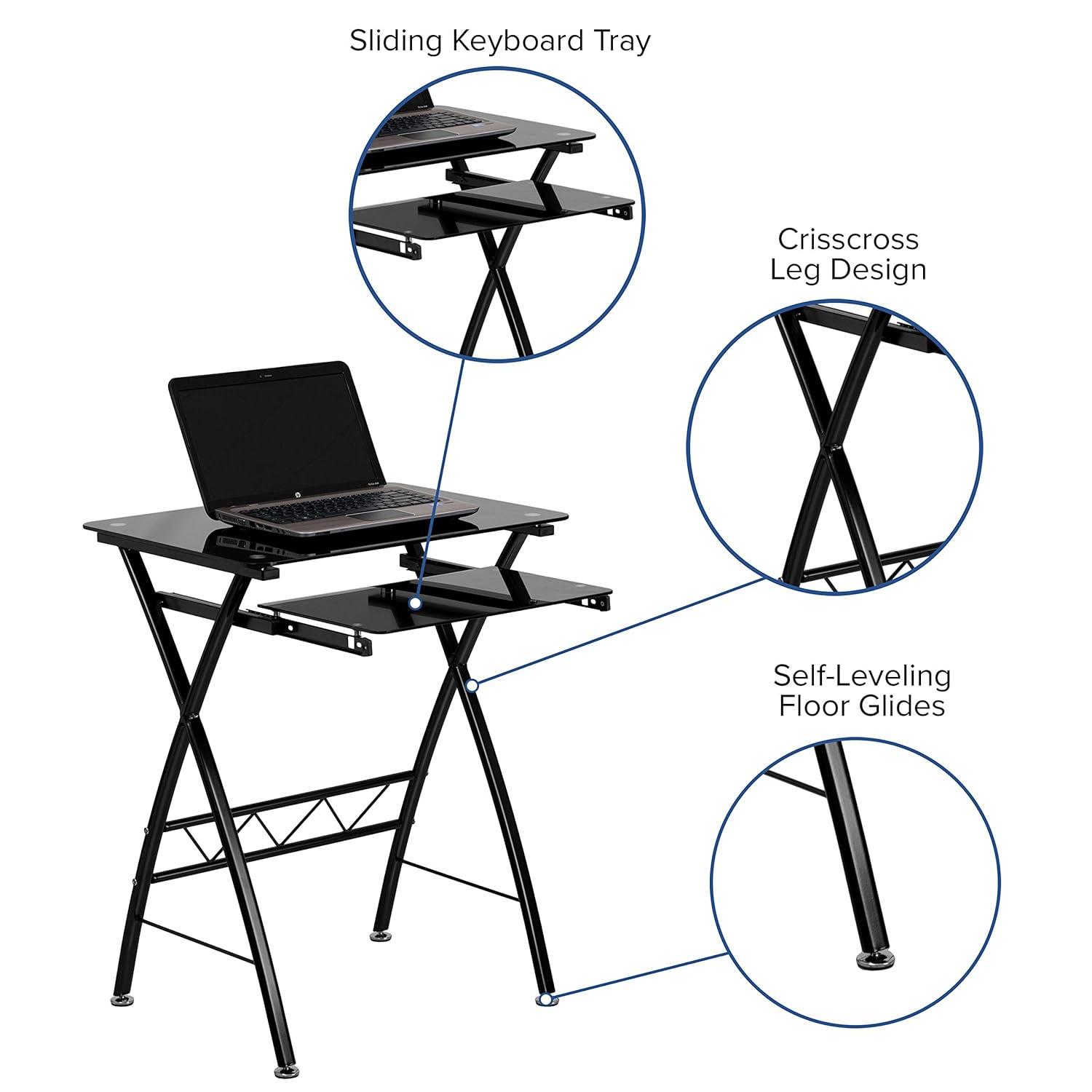Flash Furniture Black Tempered Glass Computer Desk with Pull-Out Keyboard Tray