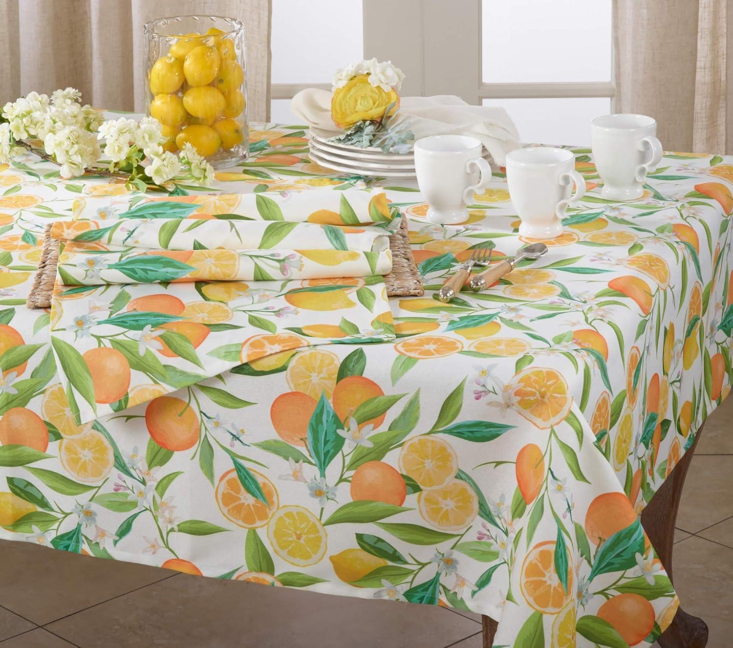 Vibrant Floral Lemon and Orange Polyester Table Runner