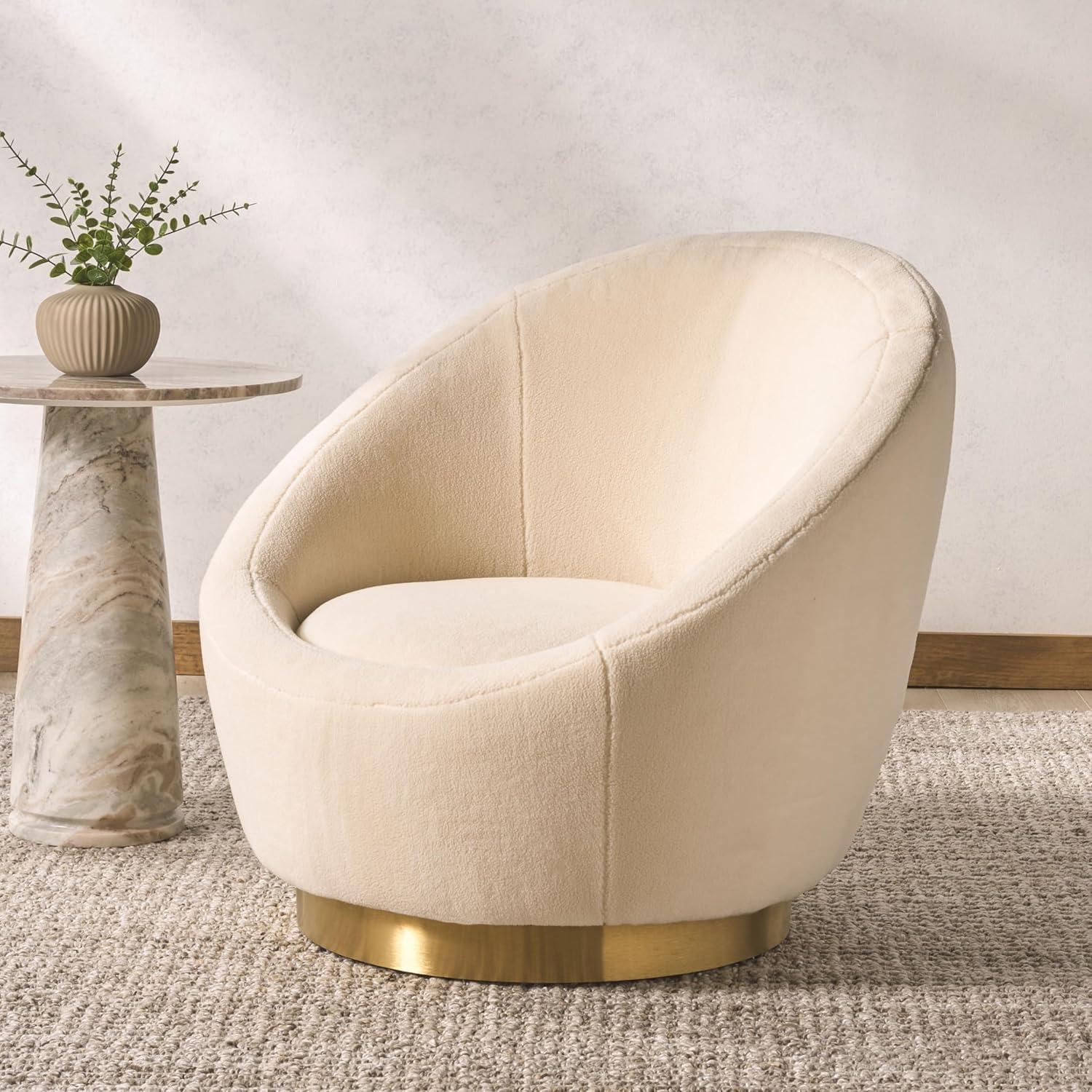 Pippa Faux Shearling Swivel Chair - Ivory/Gold - Safavieh