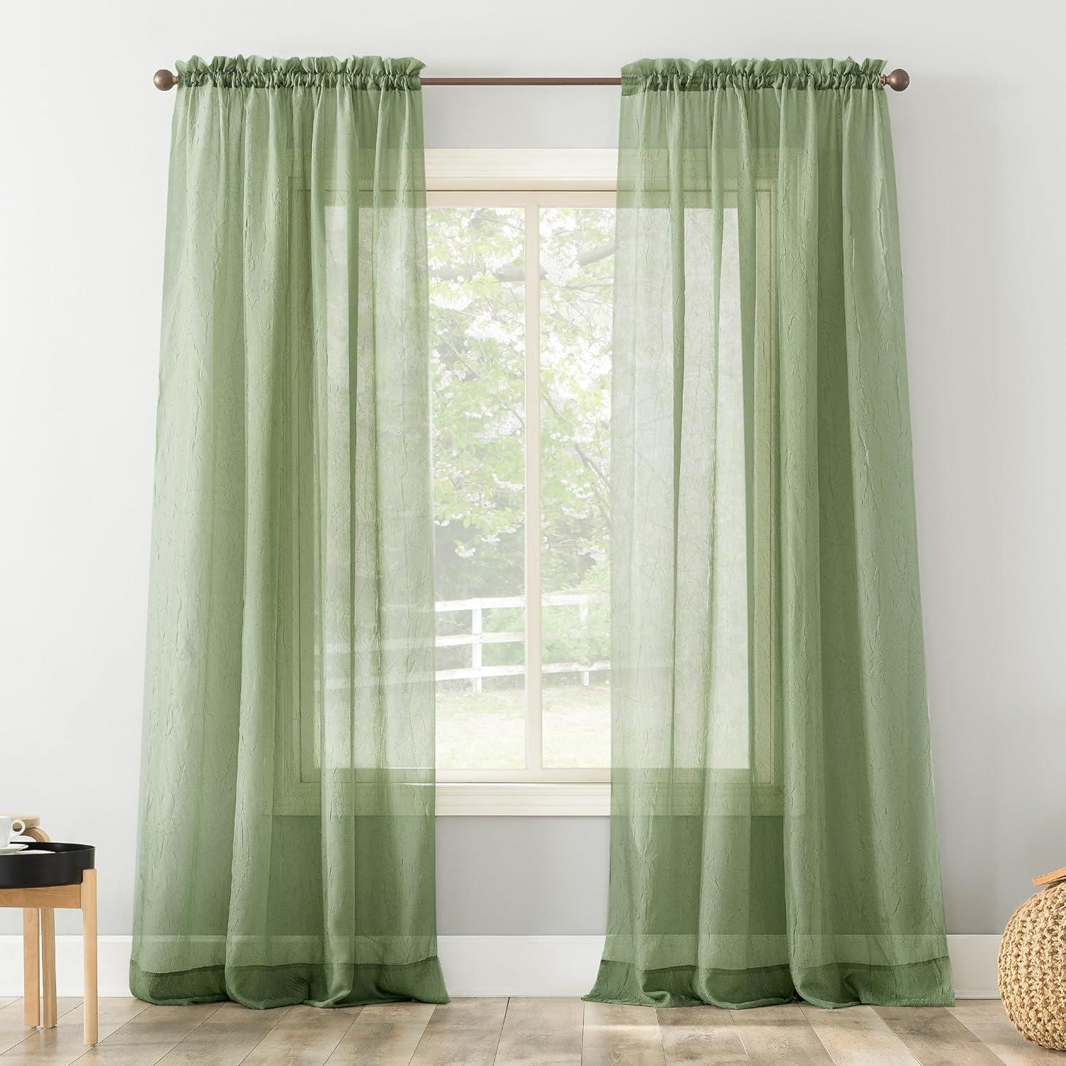 51"x84" No. 918 Sheer Erica Crushed Voile Rod Pocket Curtain Panel Sage Green: Transitional Indoor Decor, Machine Washable