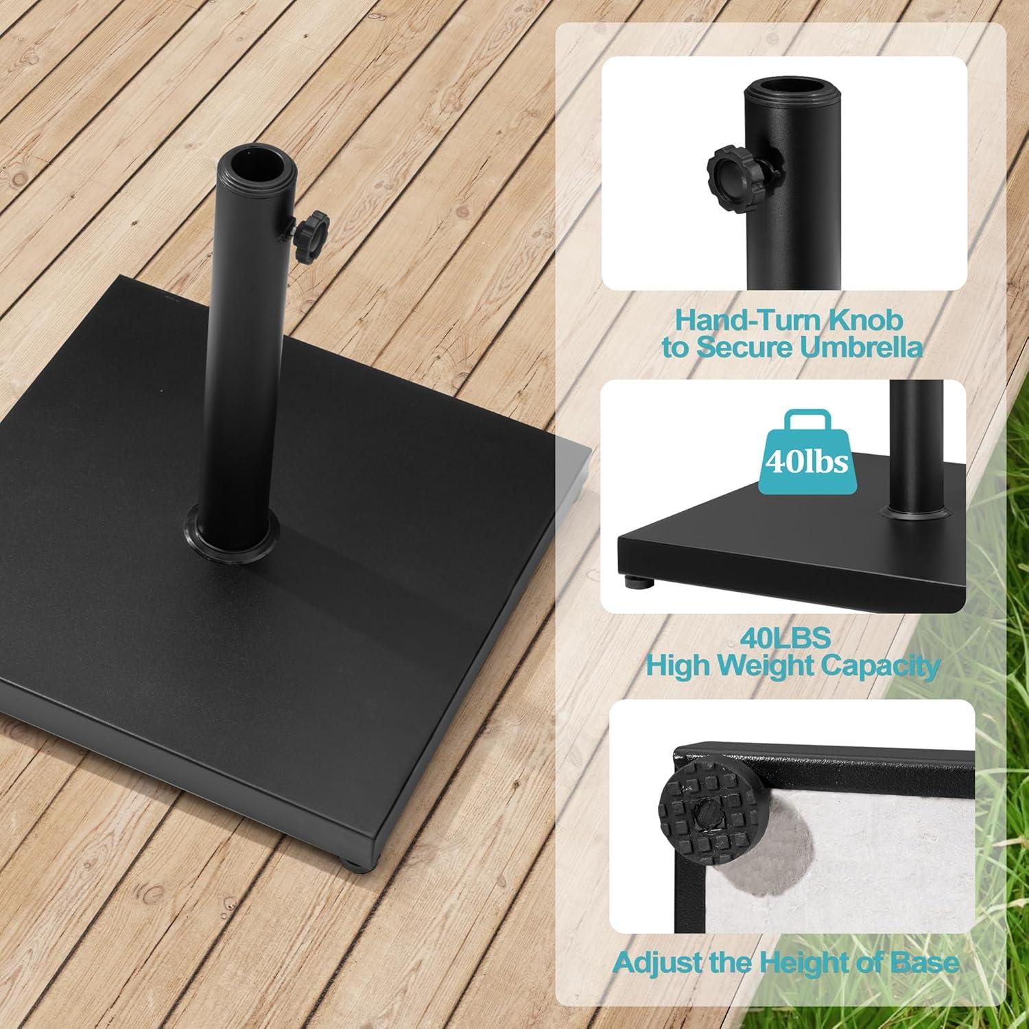 Heavy Duty Black Concrete and Steel Patio Umbrella Base Stand