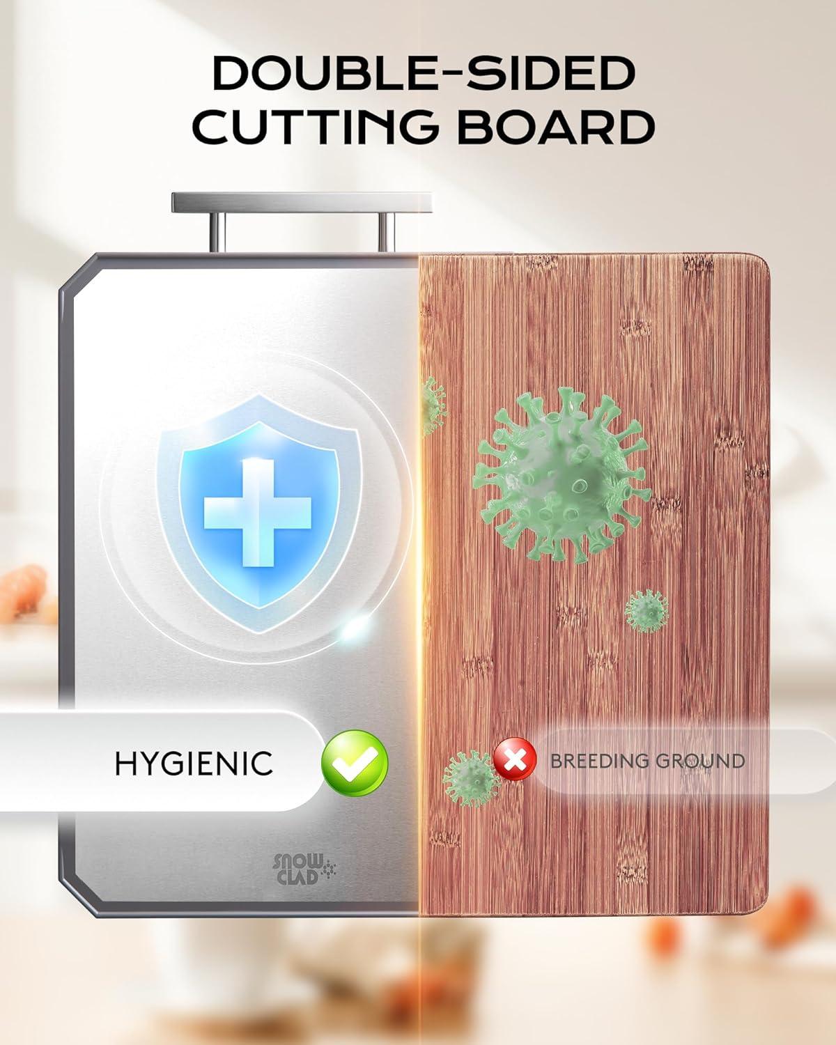 Stainless Steel Cutting Board,Double-Sided Meat Cutting Board for kitchen,Stainless Steel/Wheat straw pp Large Cutting Board for meat,Dishwasher Safe,non toxic Chopping Board,16 * 12Inch