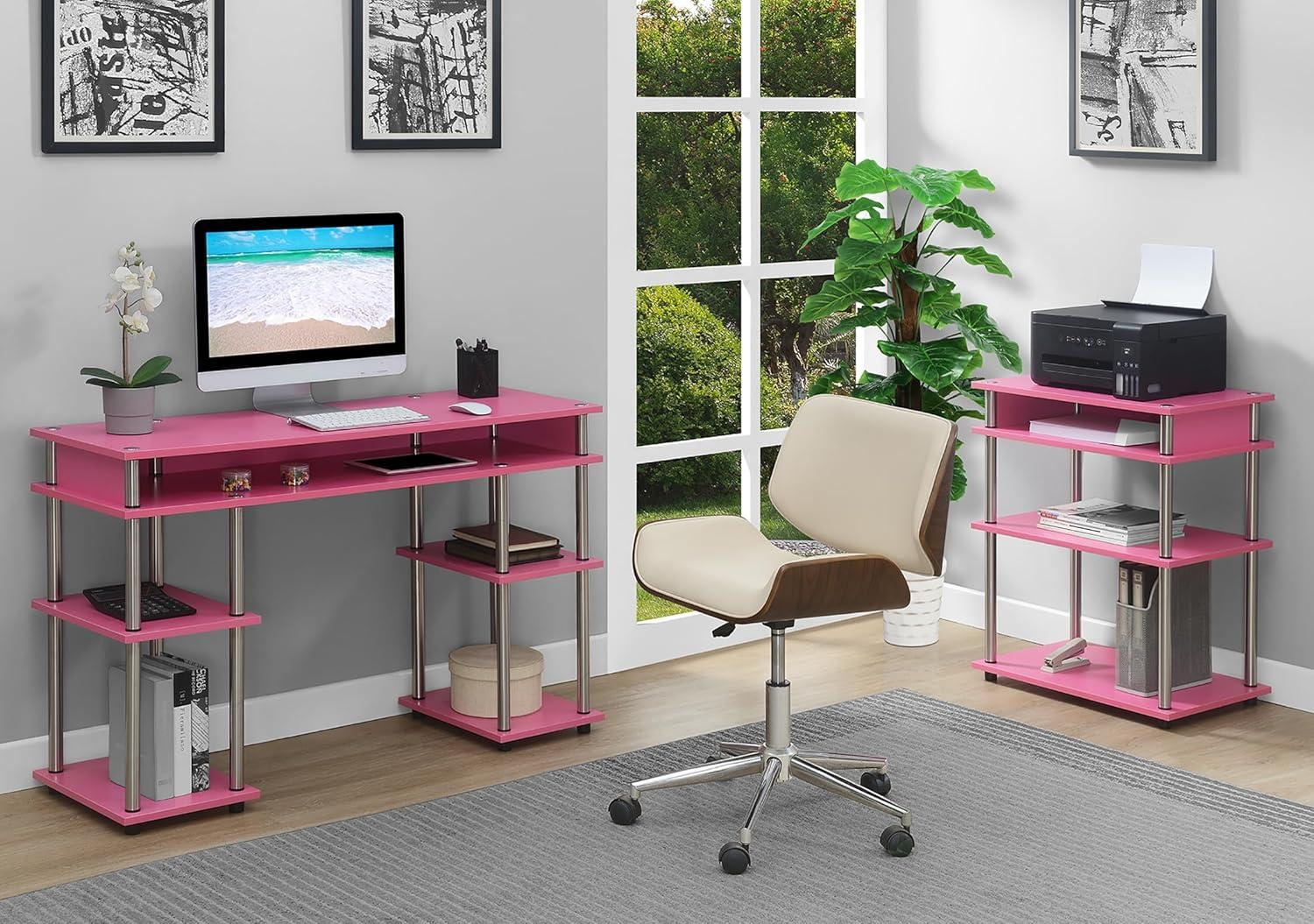 Designs2Go No-Tools Printer Stand with Shelves in Pink Wood Frame