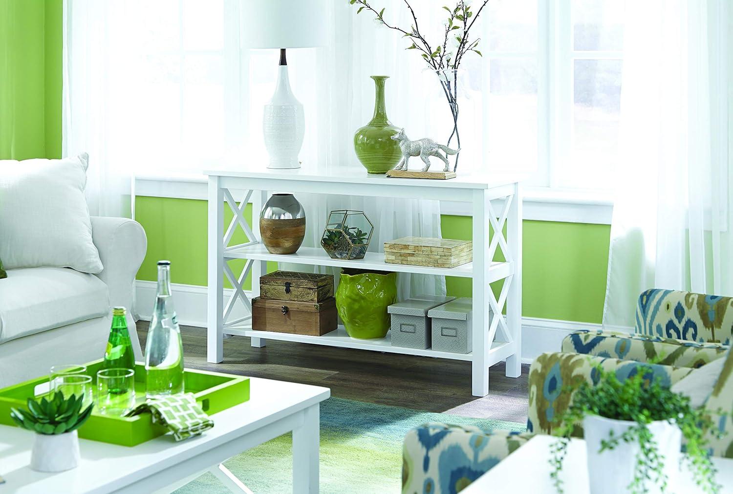 Hampton Console Table White - International Concepts: Hardwood Entryway Table with Fixed Shelves