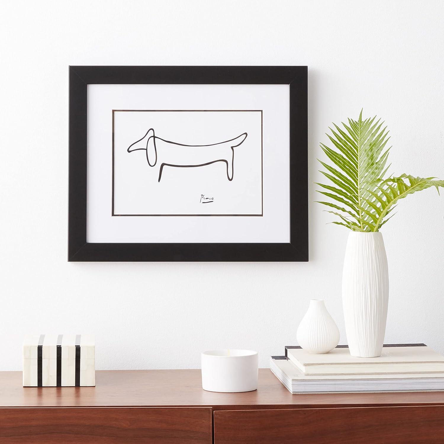 Framed Black and White Dog Drawing by Pablo Picasso