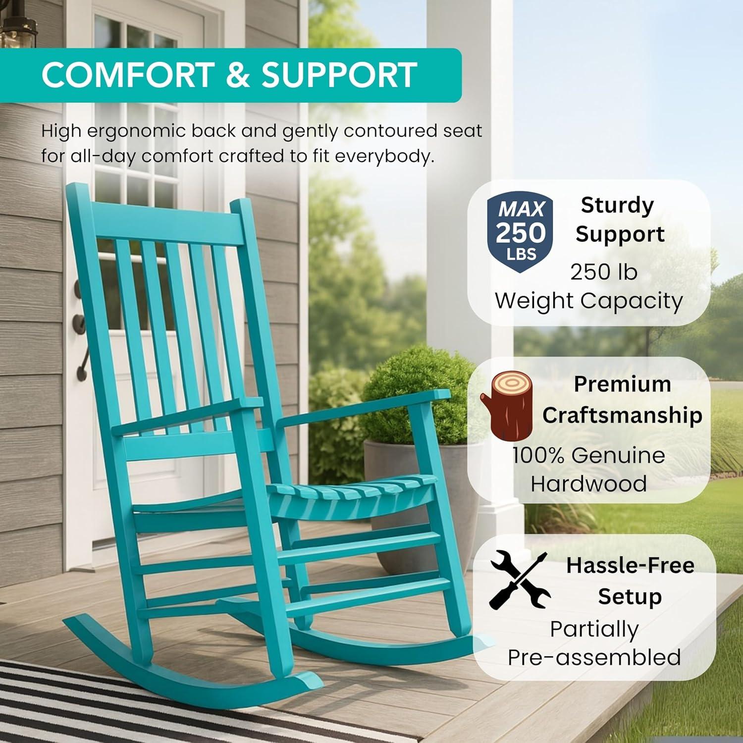 Shine Company Traditional Hardwood Indoor/Outdoor Patio Porch Rocker in Blue