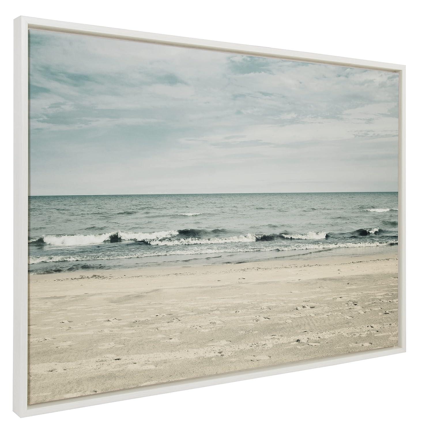 28" x 38" Sylvie Beach 2 Framed Canvas by Emiko and Mark Franzen White - Kate & Laurel All Things Decor: Modern Nautical Wall Art