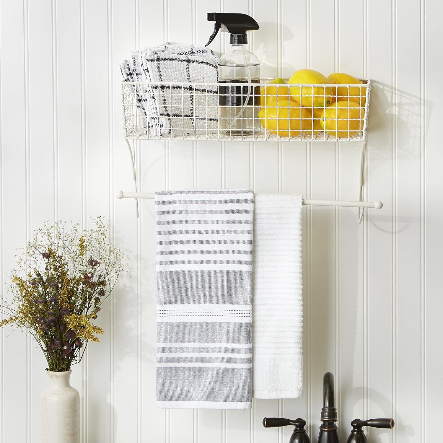 DII Rustic Farmhouse Bathroom Decor, Metal Storage, Large Towel Bar, Antique White