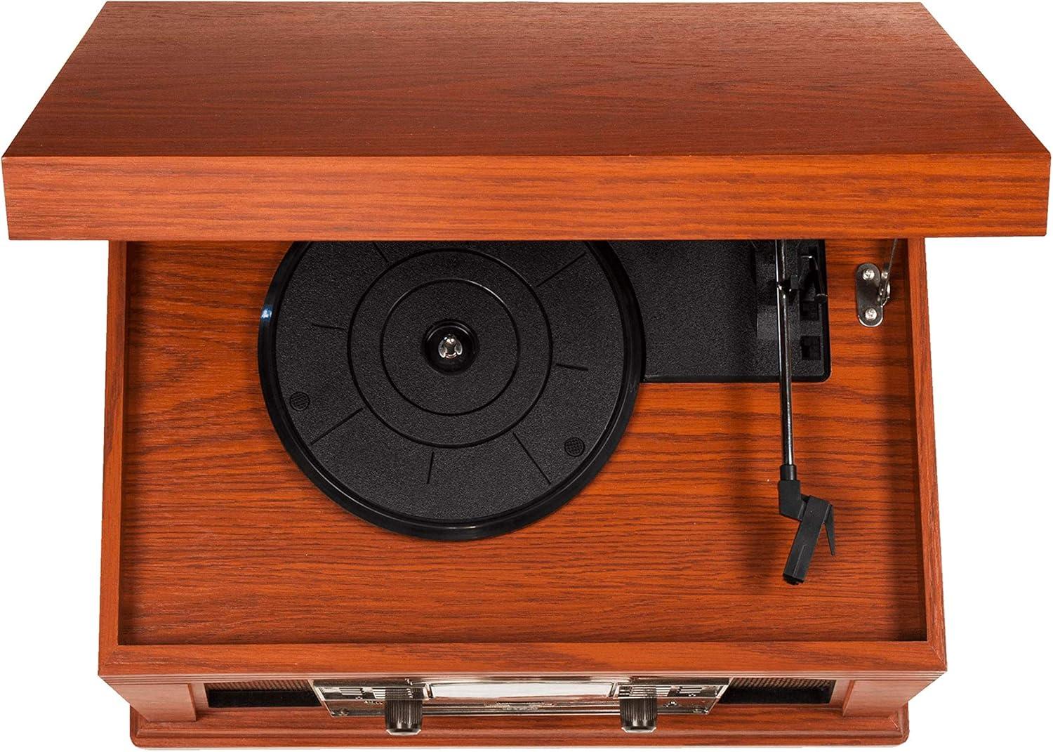 Paprika Brown Vintage Style Belt Drive Record Player with AM/FM Radio