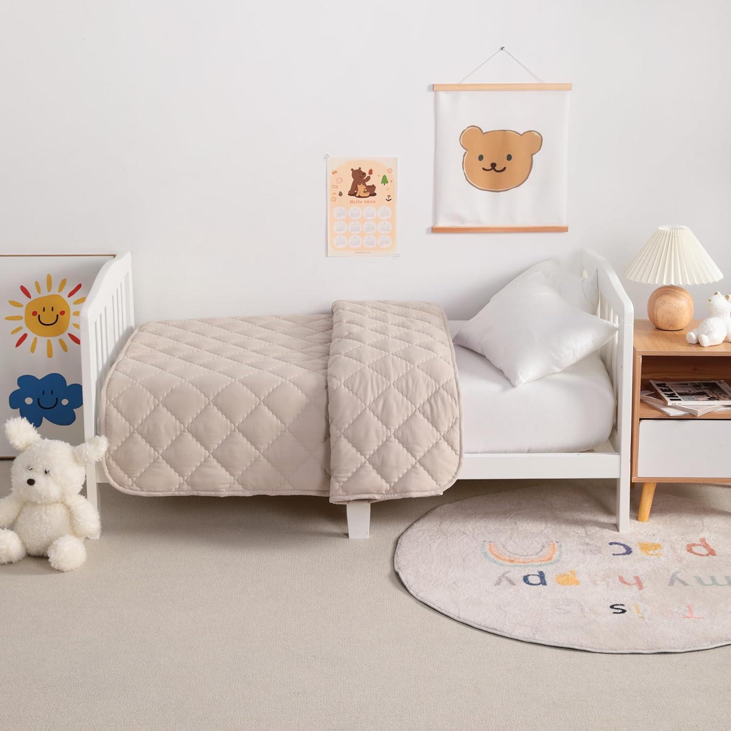 Down Alternative Toddler Comforter, Lightweight and Warm Baby Crib Comforter, 39x47 Inches, Light Khaki - NTBAY