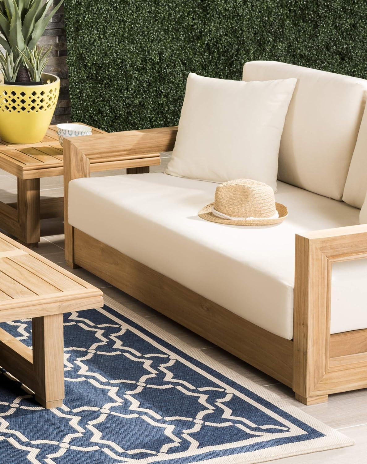 SAFAVIEH OUTDOOR COUTURE Montford 2-Seat Bench Natural Teak / Beige