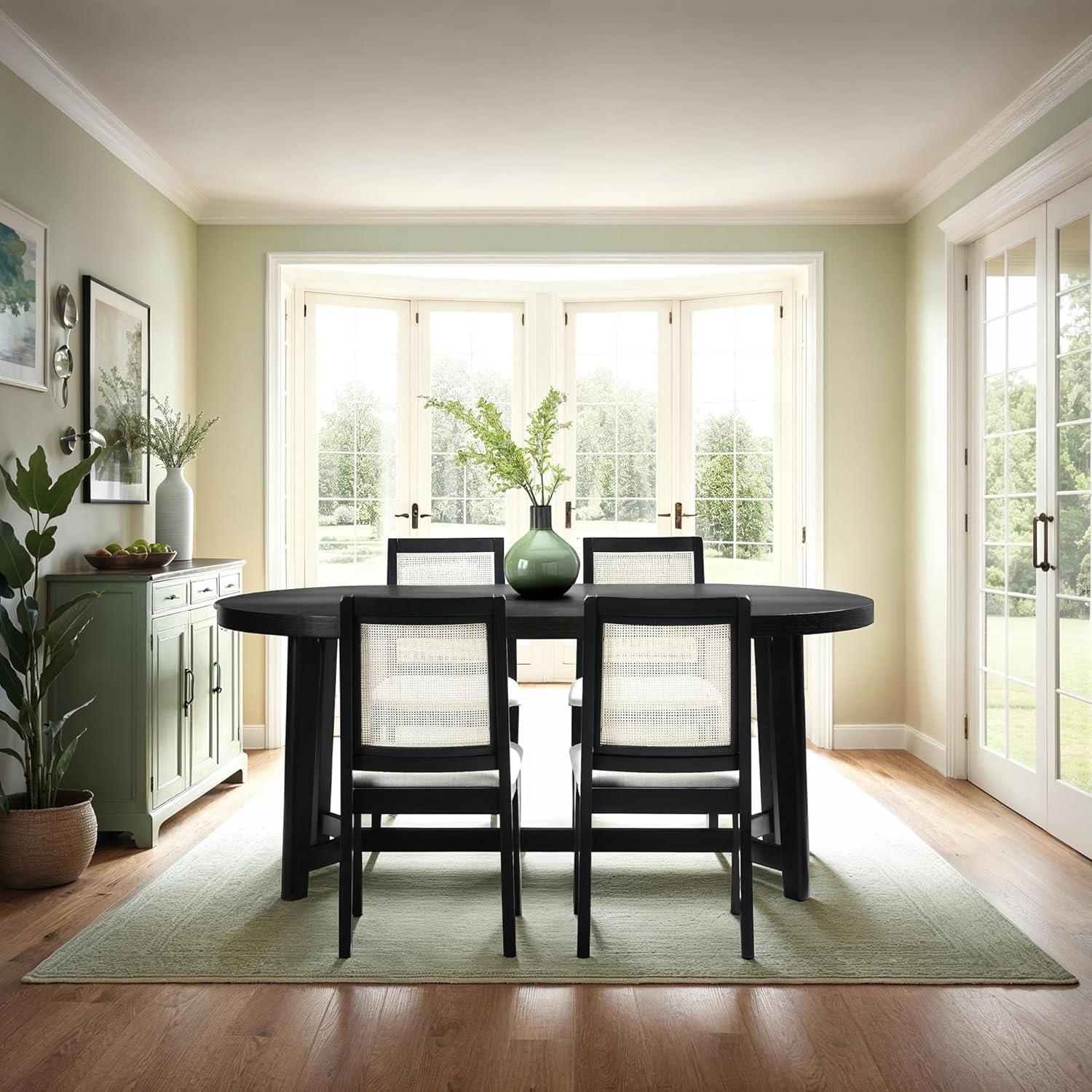 Walker Edison Modern Farmhouse Rustic Solid Oak Wood Oval Dining Table for 6 - Black Oak