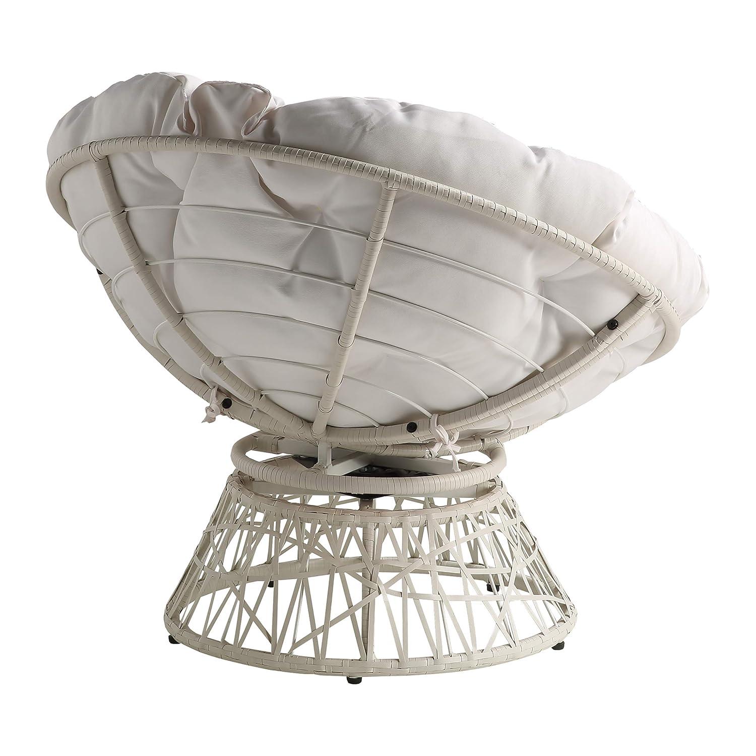 Swivel White Papasan Chair with Metal Frame and Plush Cushion