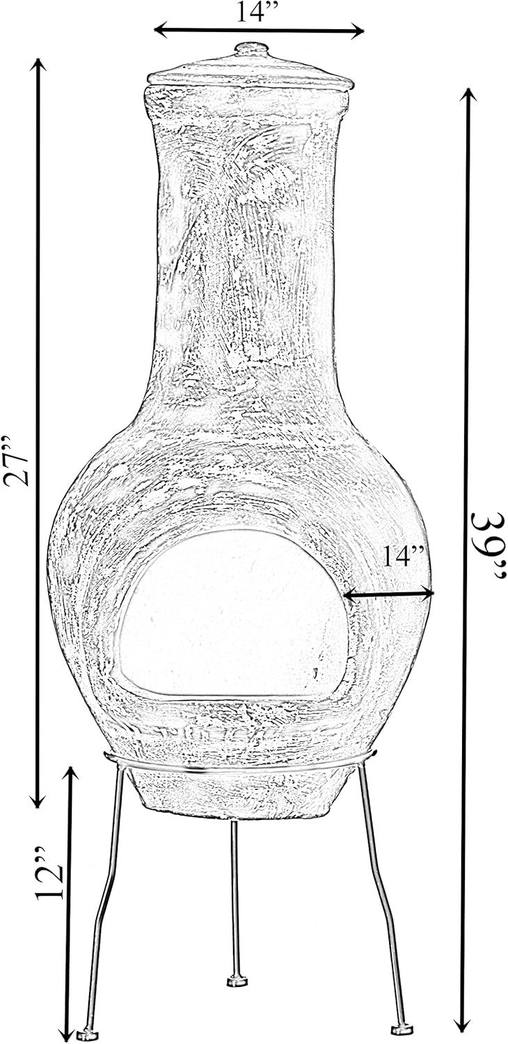 Outdoor Clay Chiminea Outdoor Fireplace Scribbled Design Charcoal Burning Fire Pit with Sturdy Metal Stand