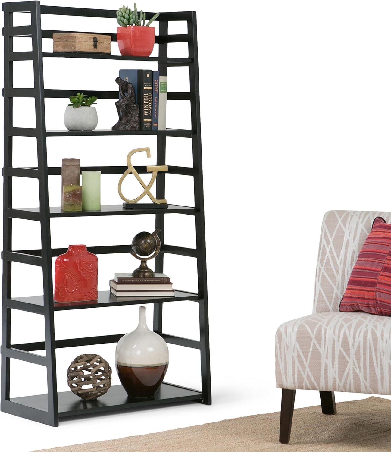 Acadian Solid Wood 30" Transitional Black Ladder Shelf