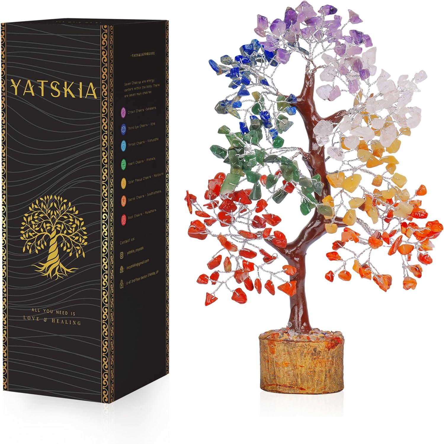 Multicolor Crystal Chakra Tree with Golden Wire