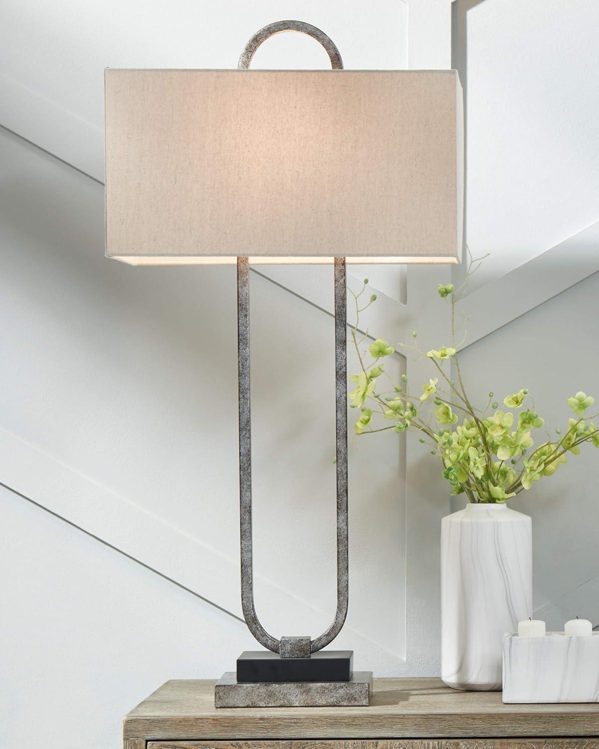 Signature Design by Ashley Contemporary Bennish Table Lamp Antique Silver Finish