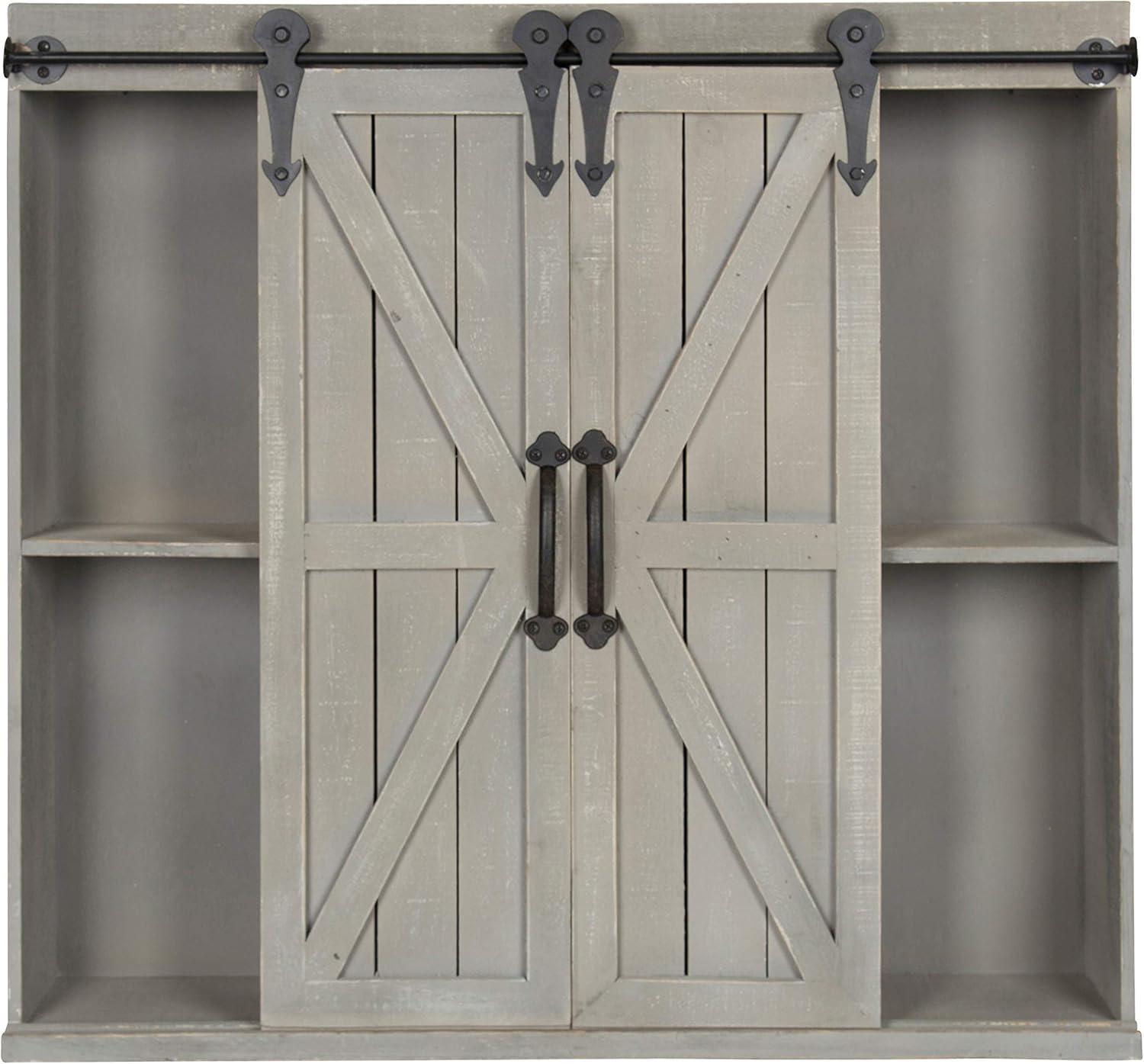 Kate and Laurel Cates Wood Wall Storage Cabinet with Two Sliding Barn Doors, Rustic Gray