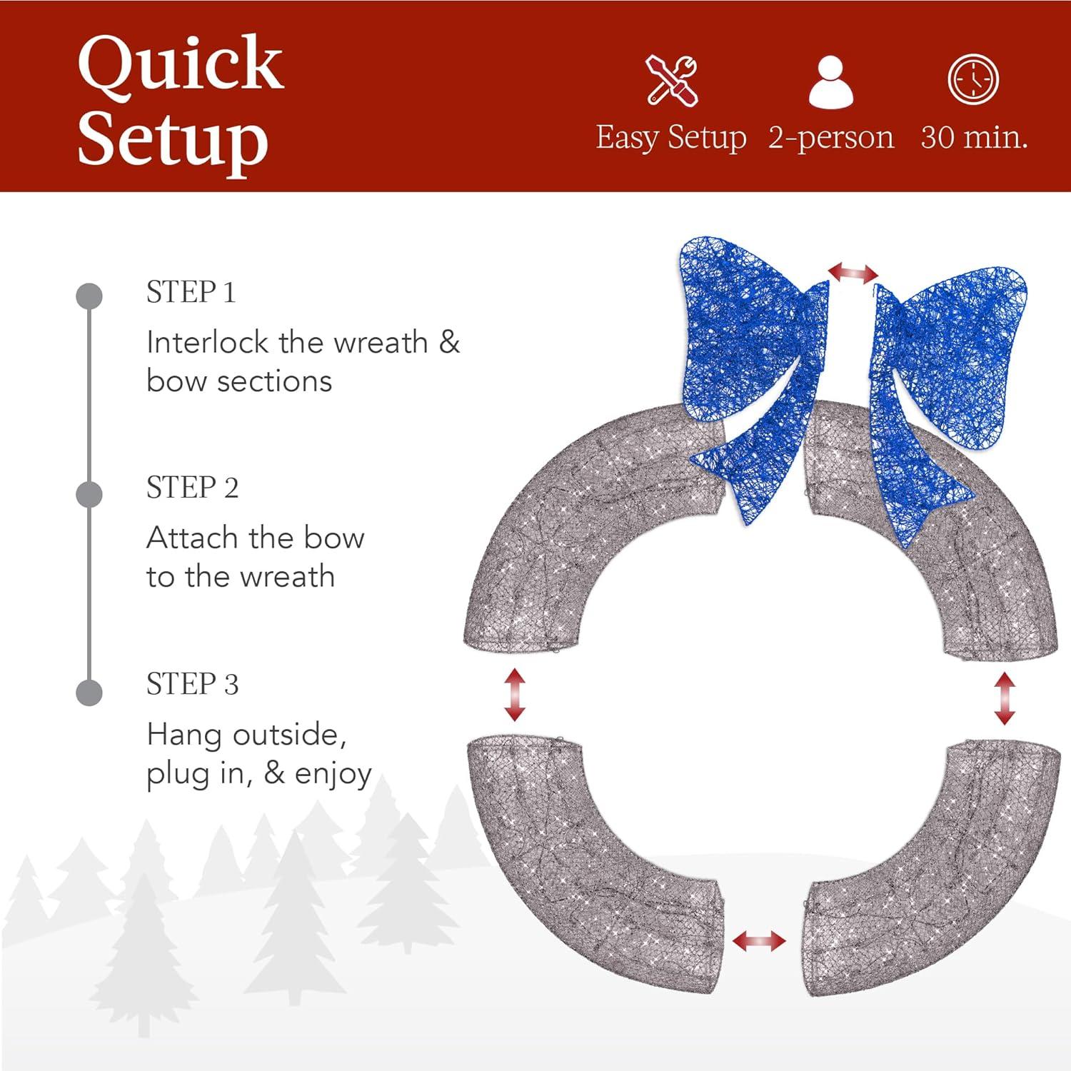 Best Choice Products 48in Pre-Lit Outdoor Christmas Wreath, LED Metal Holiday Decor w/ 140 Lights, Bow - Silver/Blue