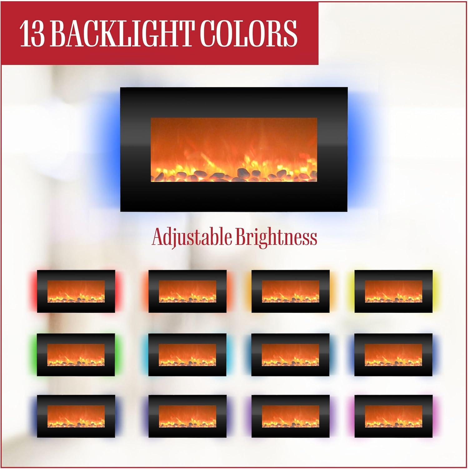 Hasting Home Electric Fireplace Wall-Mounted Heater with 13 Backlight Colors, Adjustable Heat, and Remote Control 31-Inch LED Faux  (Black)