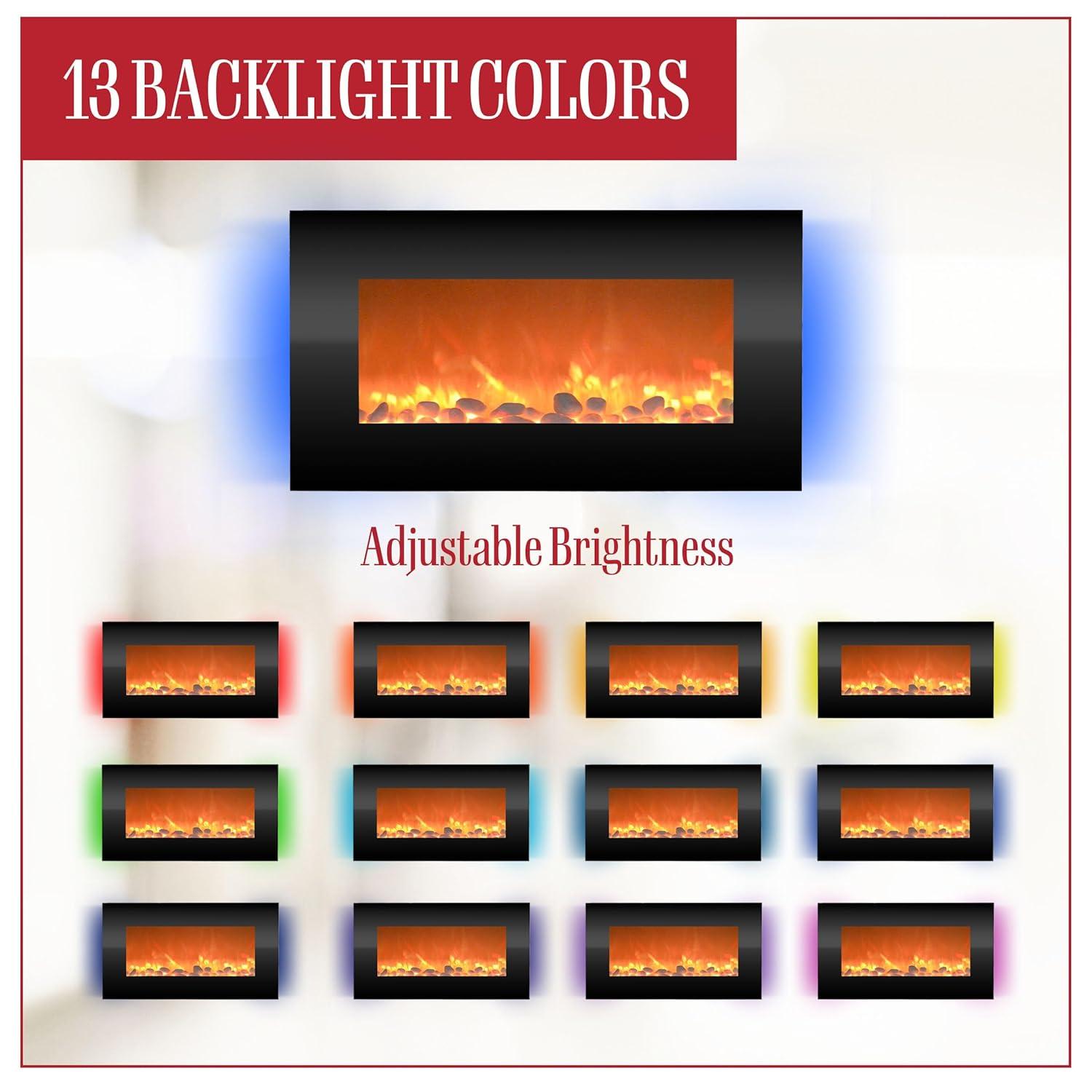 Hasting Home Electric Fireplace Wall-Mounted Heater with 13 Backlight Colors, Adjustable Heat, and Remote Control 31-Inch LED Faux  (Black)