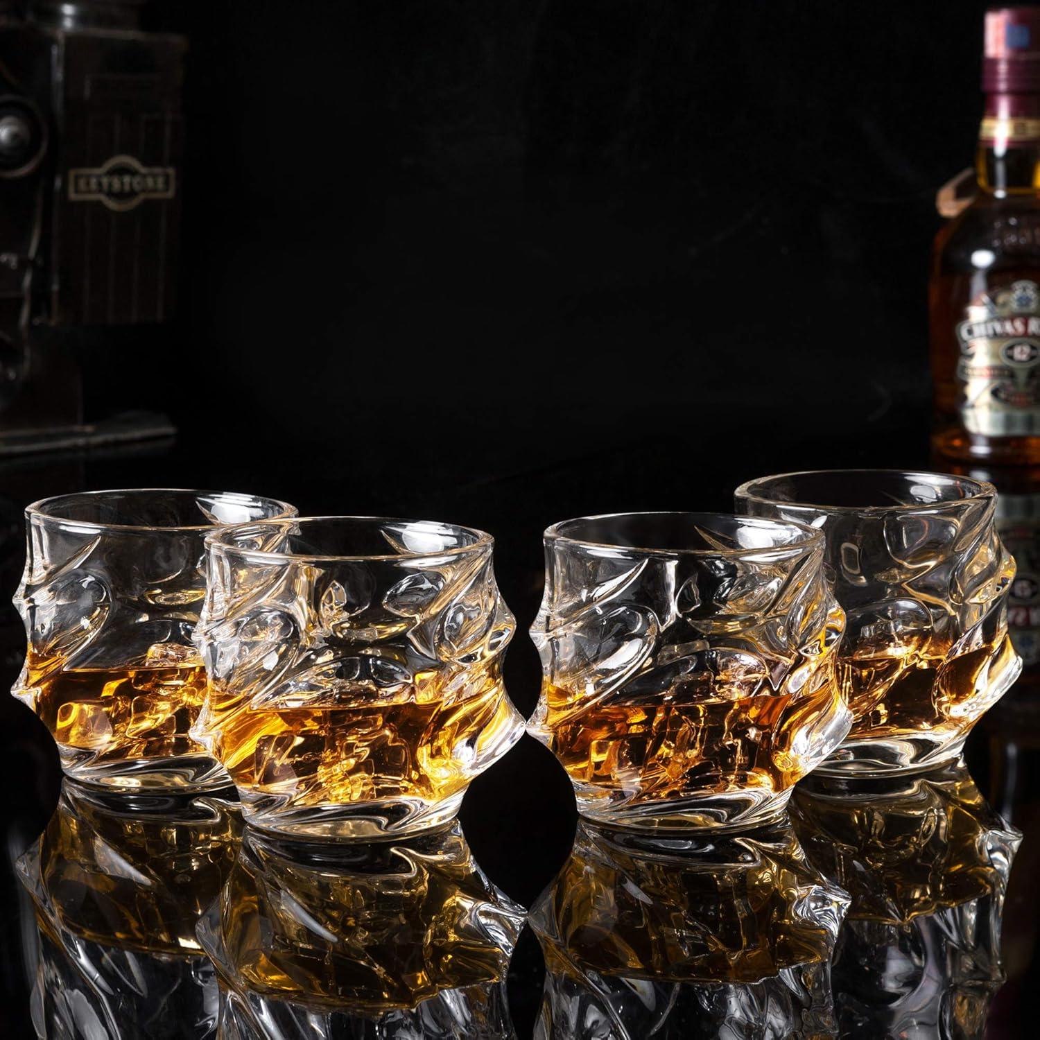 Whiskey Glasses Set of 4 - 11oz Rock Glassware - Bourbon Glass Tumblers for Men - Unique Elegant Gift Box