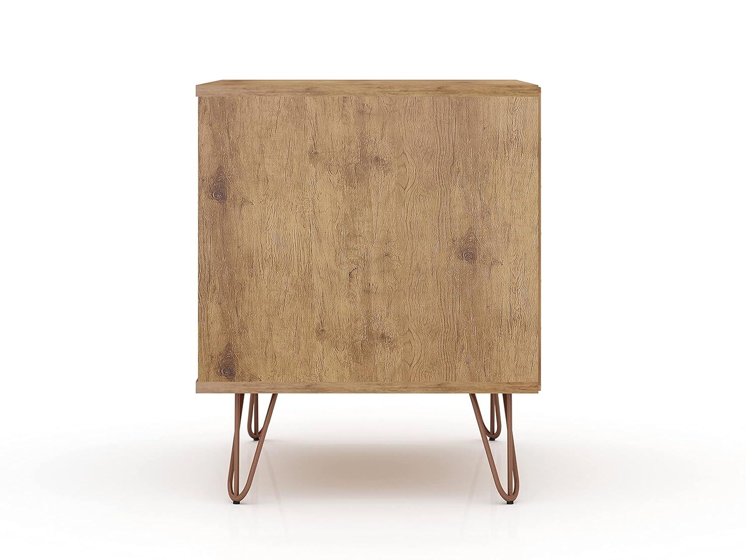 Set of 2 Rockefeller 1 Drawer Nightstands Nature/Rose Pink - Manhattan Comfort: Mid-century Design, Metal Legs, MDF