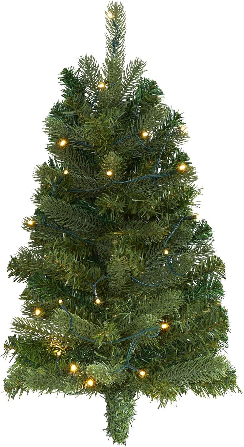 2-Foot Green Pine Flat Back Artificial Christmas Tree with LED Lights