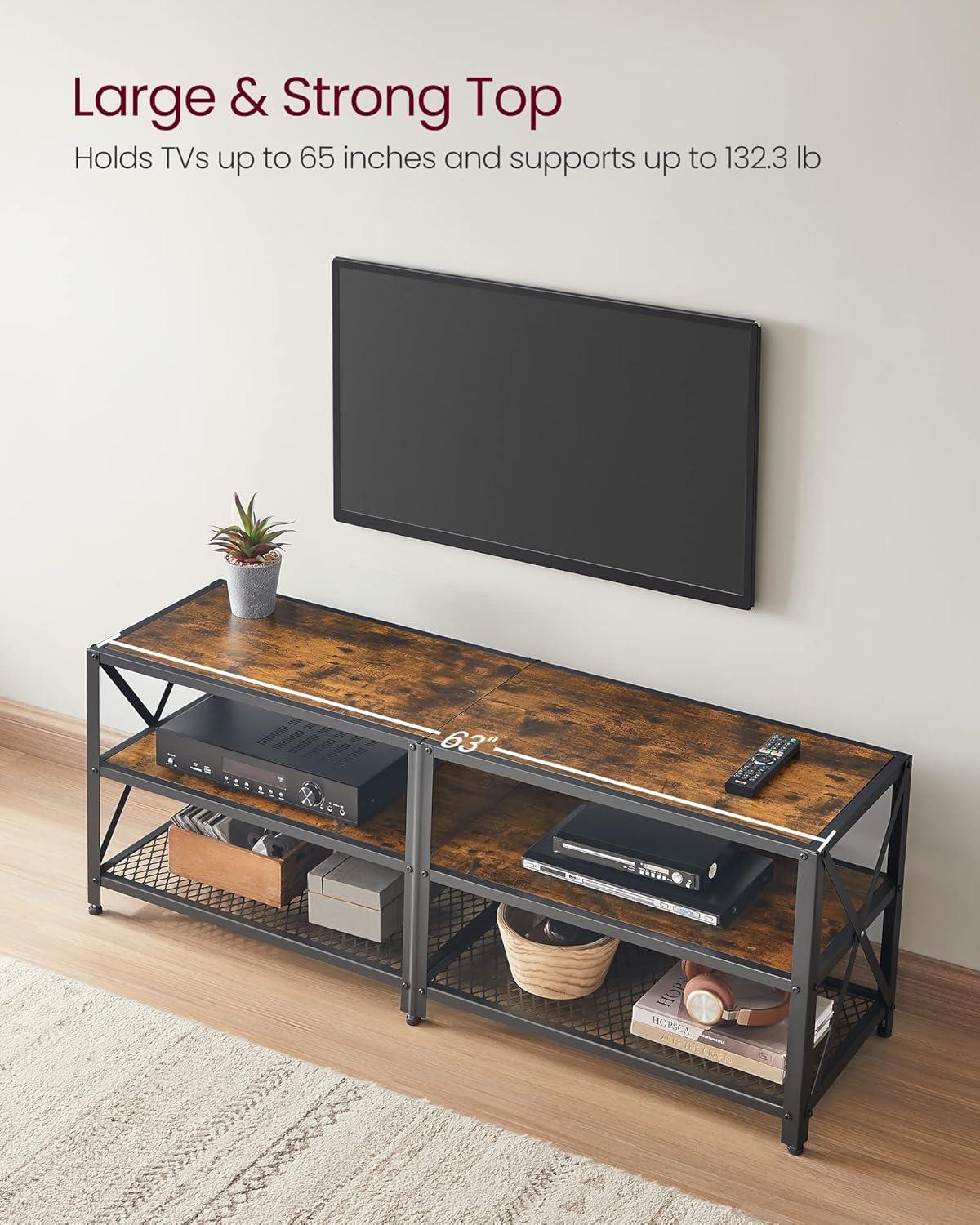 VASAGLE TV Stand for TV up to 60 Inches, Steel Frame, Rustic Brown and Black