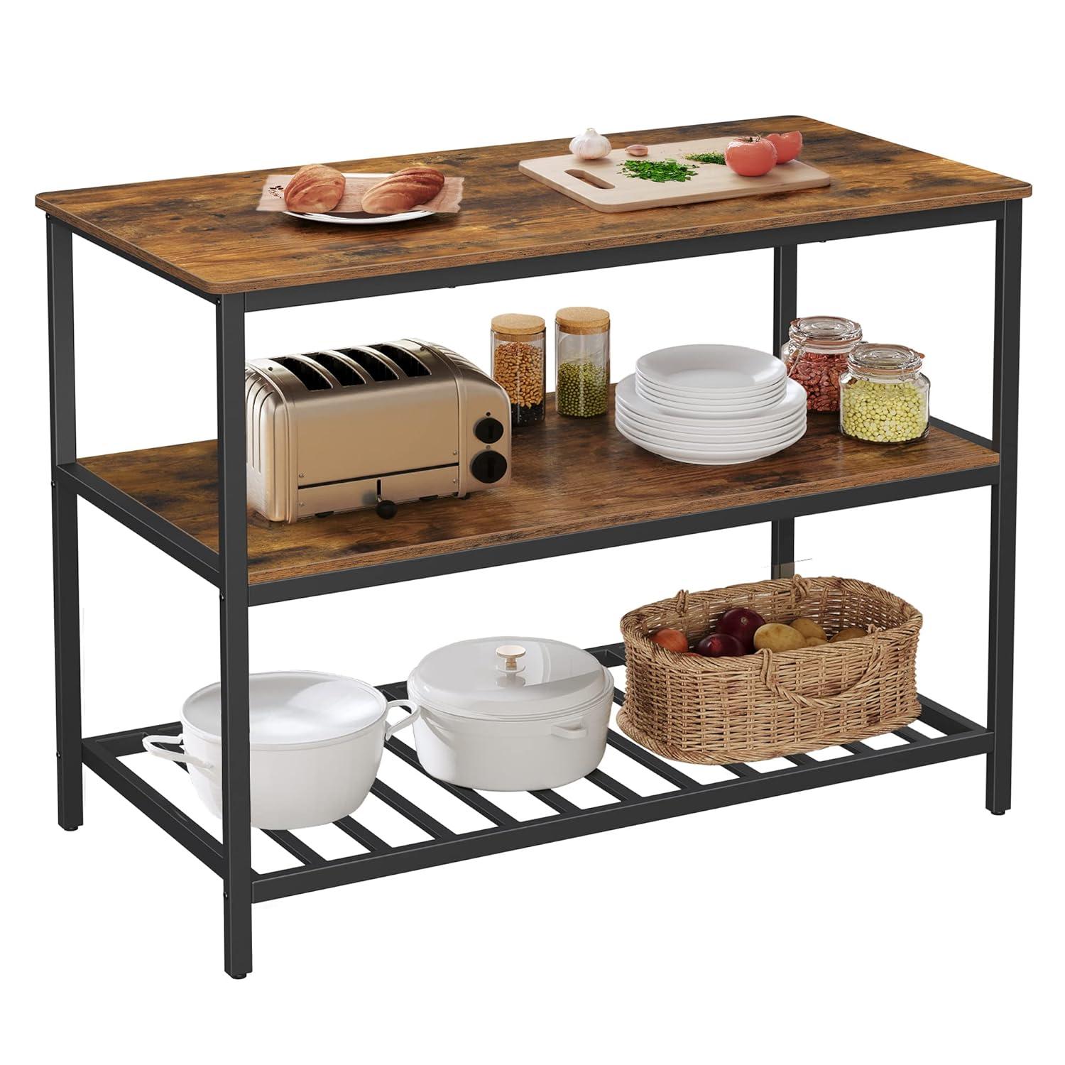 47.2 Inches Kitchen Island with 3 Shelves Kitchen Storage Shelf Kitchen Baker’s Rack with Large Worktop
