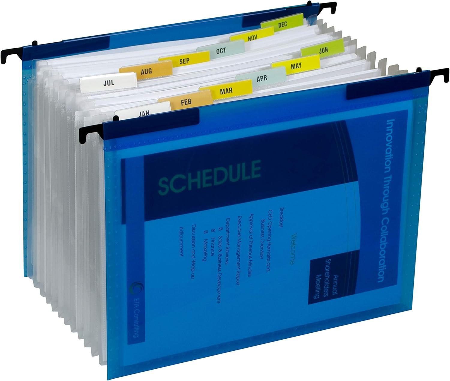 C-Line Expanding File with Hang Tabs, Pre-Printed Index-Tab Inserts, 12 Sections, 1" Capacity, Letter Size, 1/6-Cut Tabs, Blue