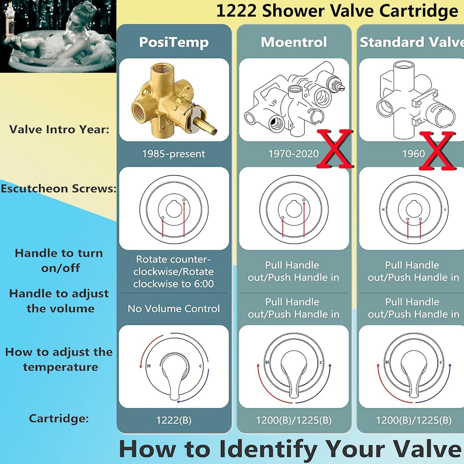 1222 Replacement Cartridge with Moen 104421 Cartridge Puller Removal Tool Retainer Clip Compatible with Moen One-Hanlde Posi Temp 1222B Shower Bathtub Faucet (1222 cartridge +104421 cartridge puller)