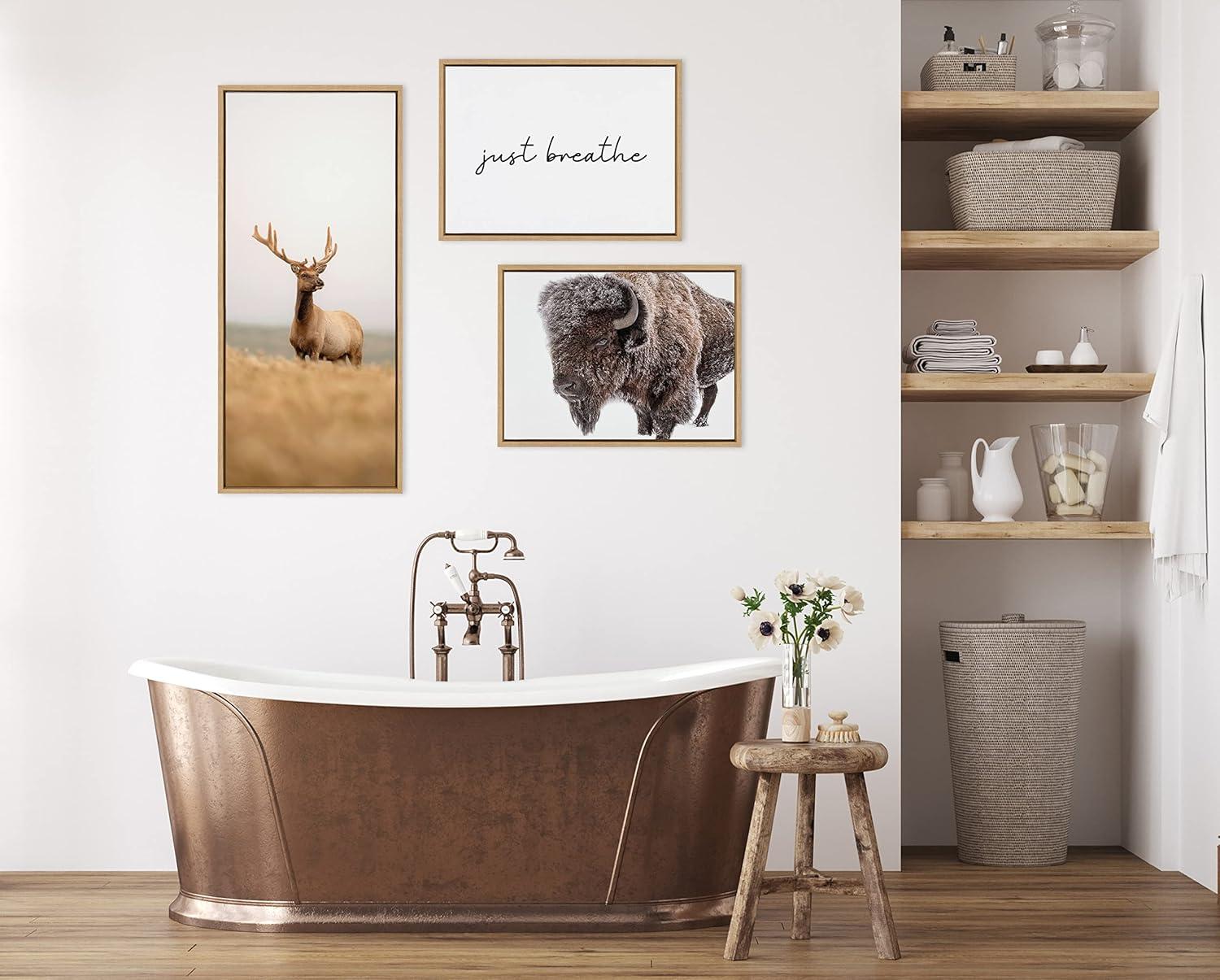 Sylvie Bison in Snow Framed Canvas by Amy Peterson Art Studio Natural - Kate & Laurel All Things Decor