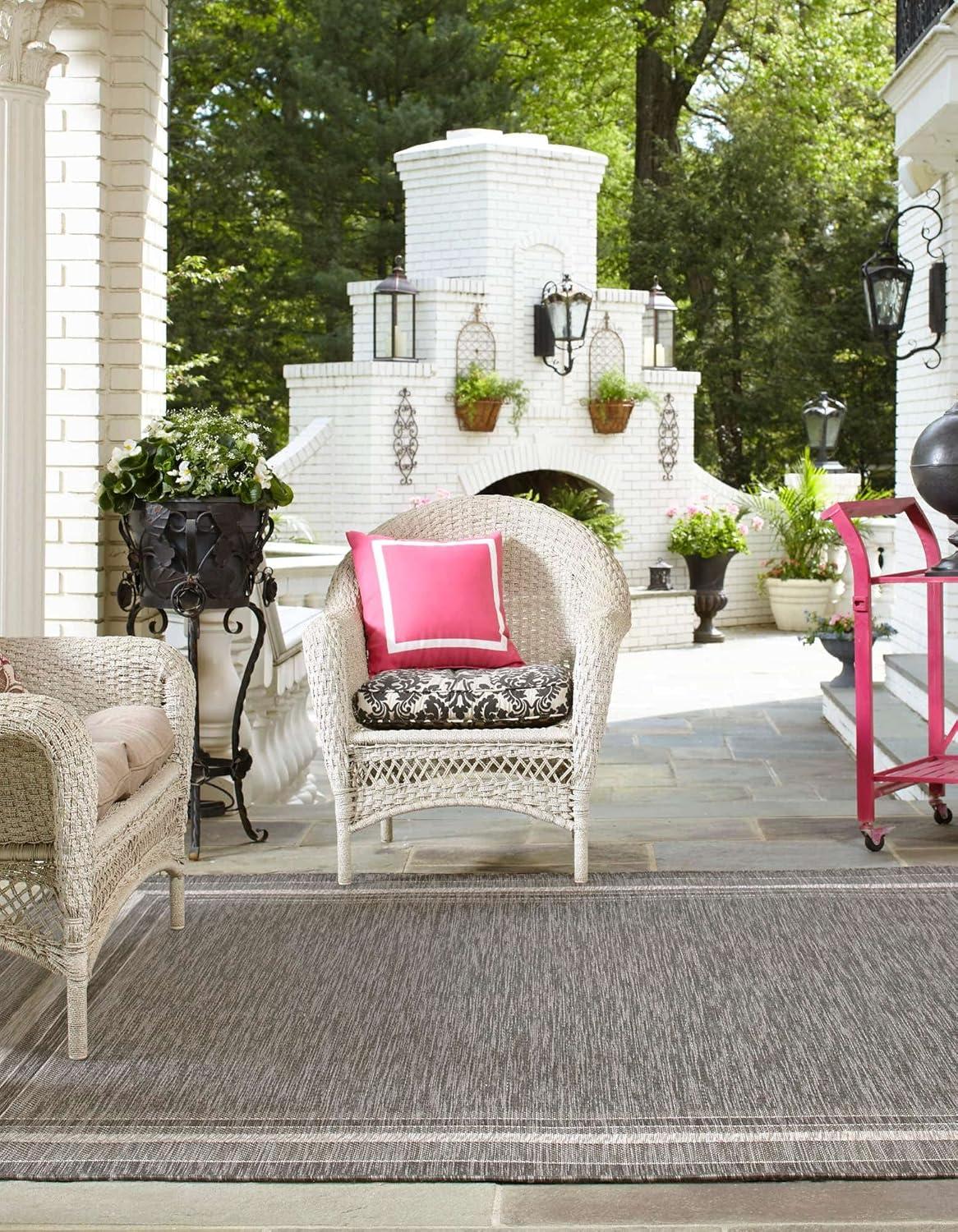 Sophisticated Square Black & Beige Outdoor Rug, Easy-Care & Stain-Resistant