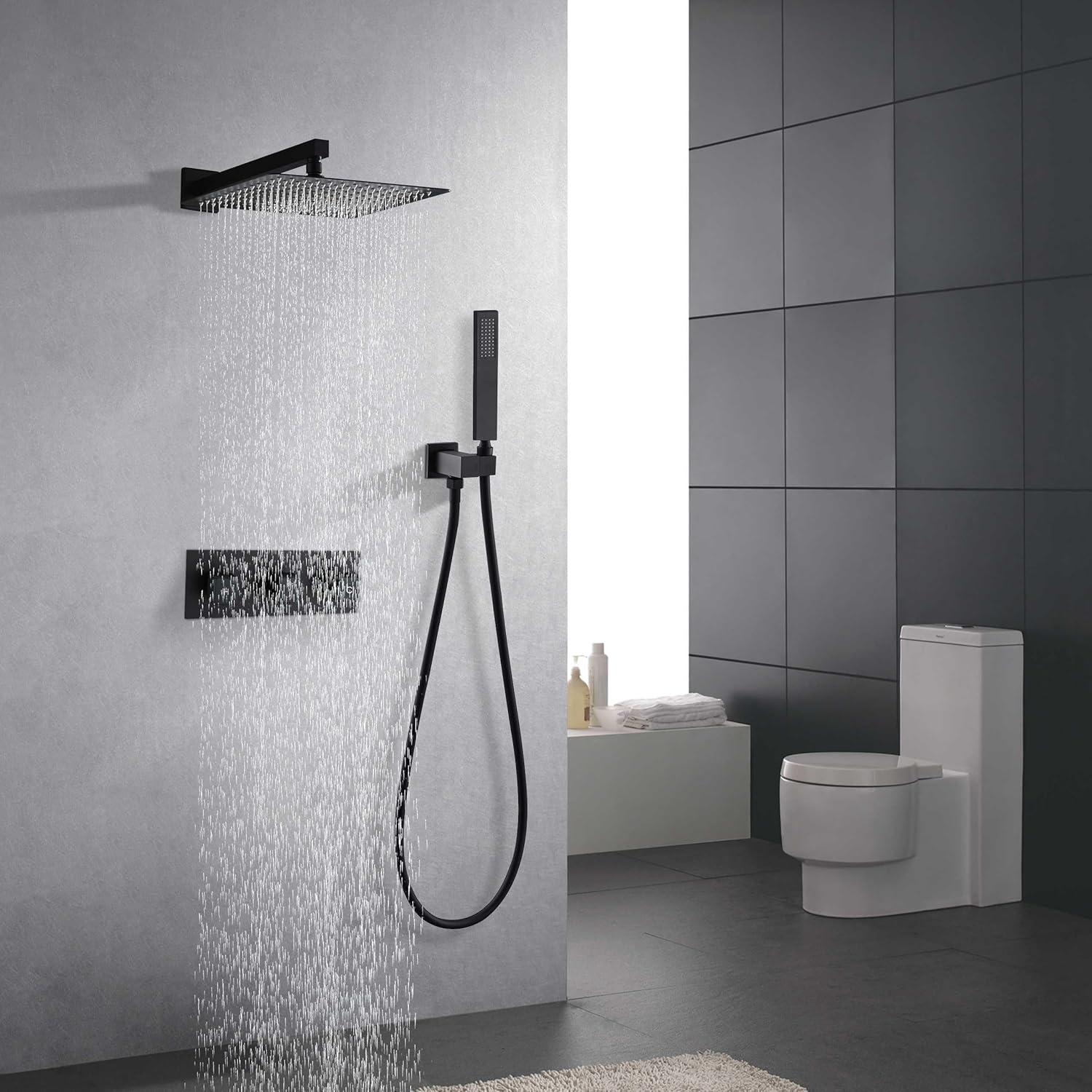 Large Matte Black Stainless Steel Dual Rain Shower System