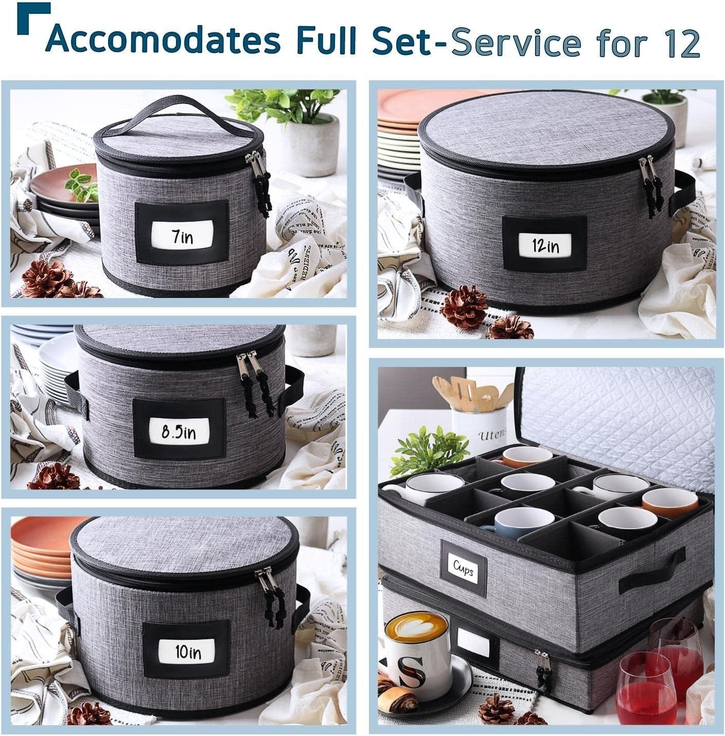 Fabric Dinnerware Storage Set with Felt Dividers Included