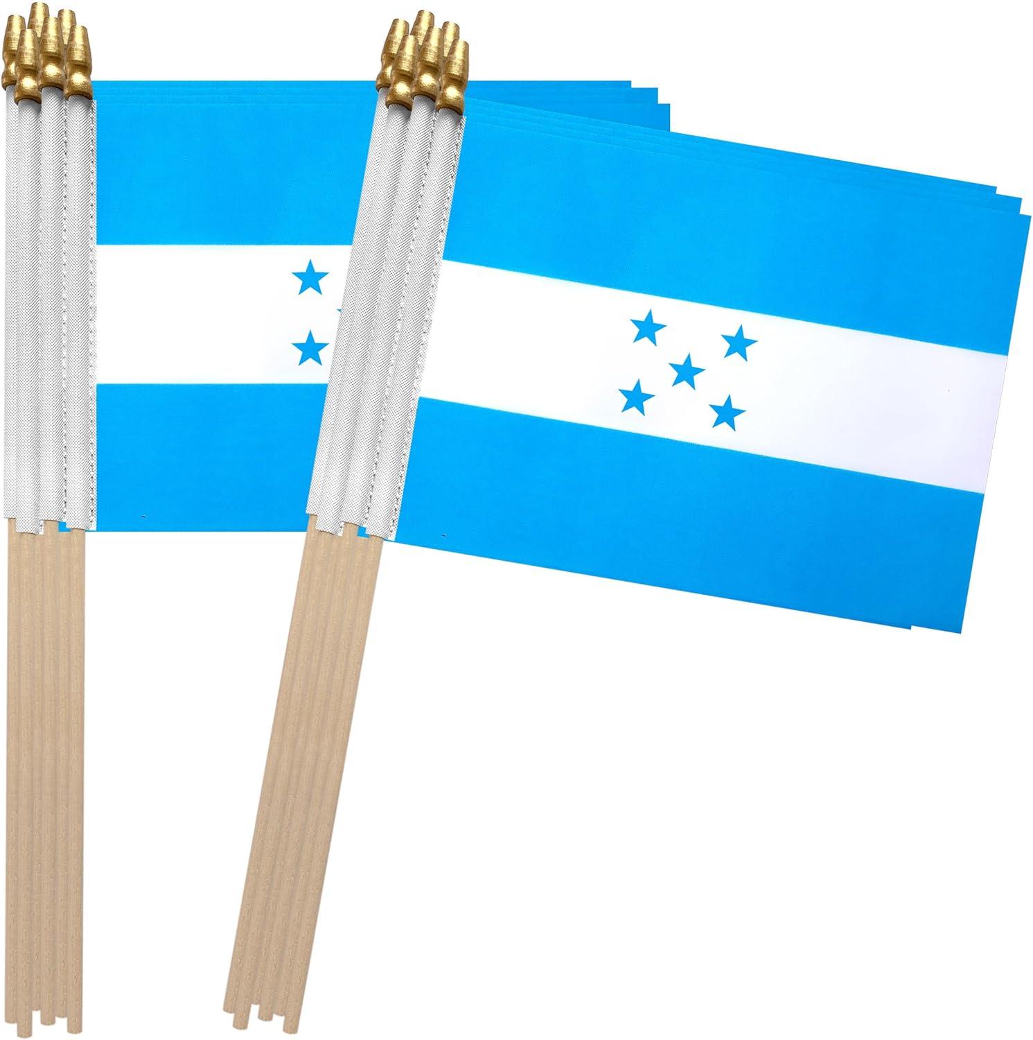 Honduras Mini Handheld Polyester Flags with Plastic Sticks, 12 Pack